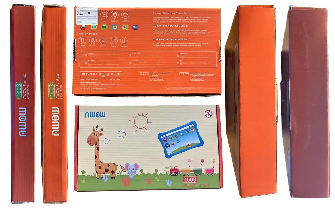 10.1 Inch HD Kids Tablet with KIDOZ App - Android 13, 12GB RAM (4+8 Expandable) & 128GB Storage - Includes Touch Pen & Drop-Proof Case - Perfect for Learning, Games & Entertainment - Blue