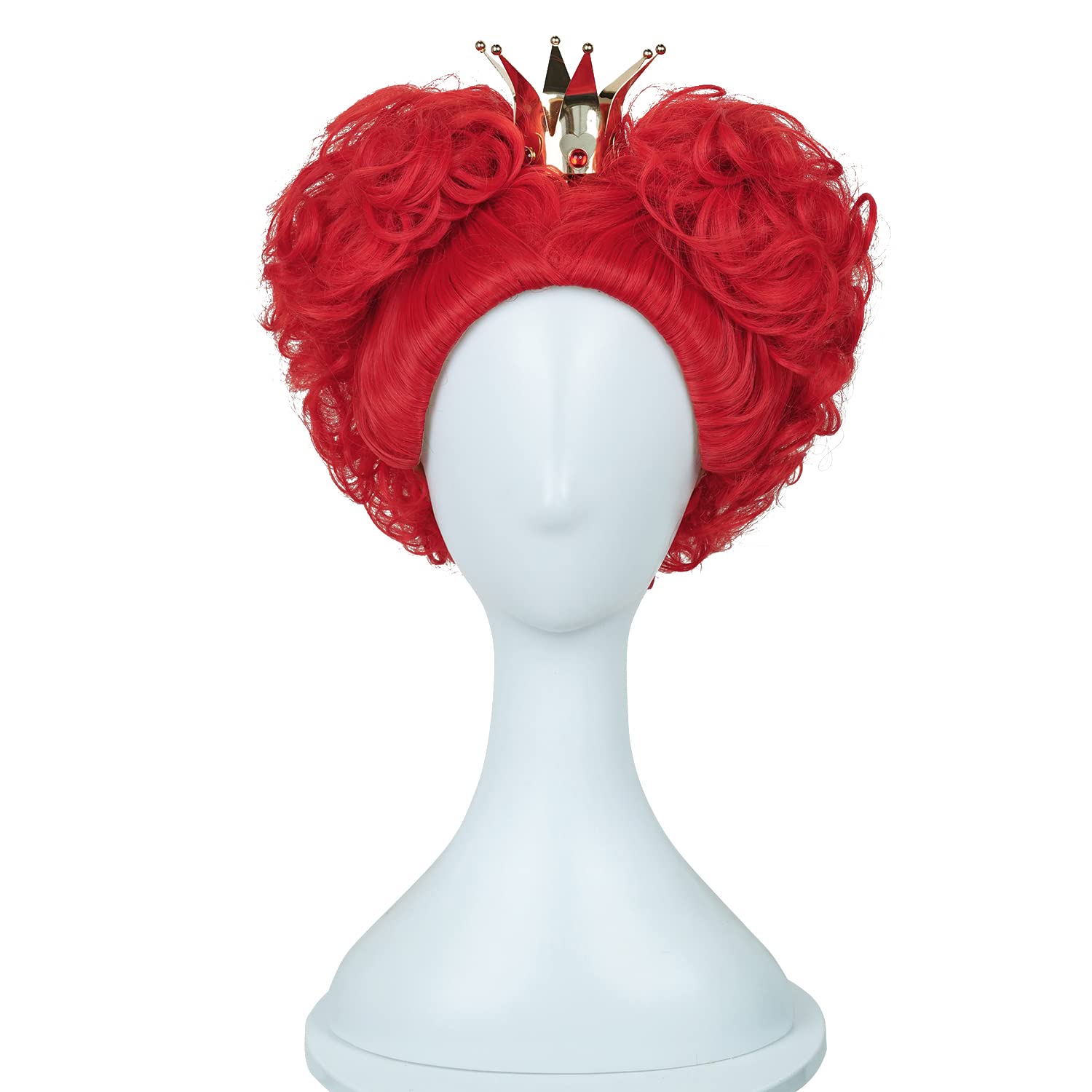 Probeauty Red Curly Cosplay Wig with Crown - Synthetic Anime Queen Wig for Halloween & Costume Parties - Includes Wig Cap - Perfect for Cosplay, Anime Conventions & Themed Events