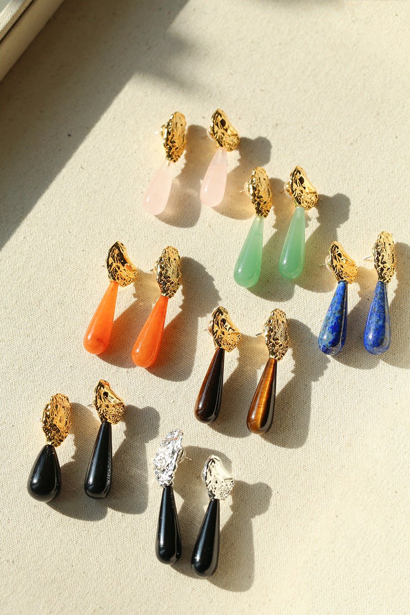 Classic Oil Painting Style Gemstone Earrings - Handcrafted Agate Dangle Earrings for Women | Perfect for Art Galleries, Weddings & Evening Events