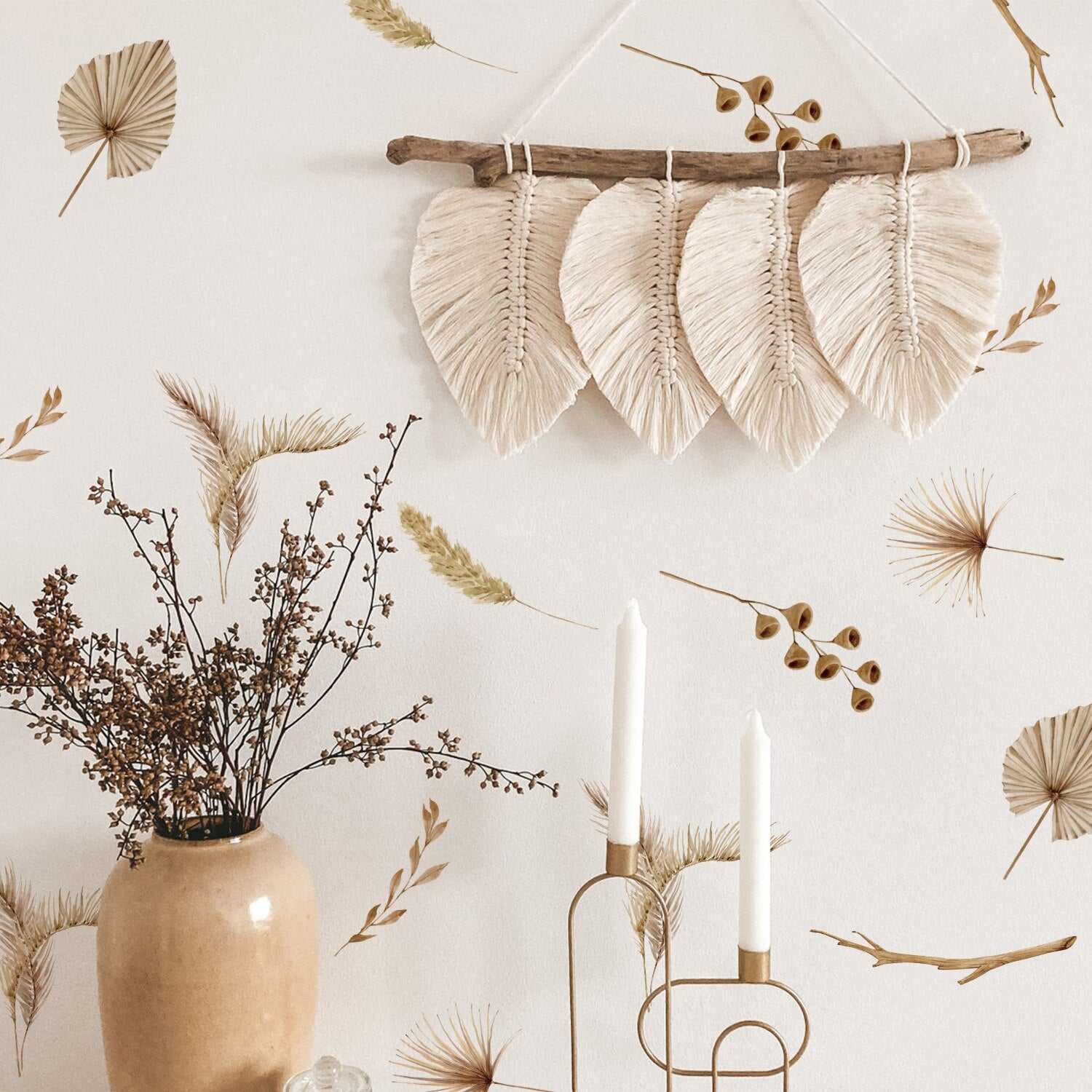 Boho Animal Wall Decals with Dry Floral Design - Removable Vinyl Stickers for Nursery, Kids Room & Home Decor - Perfect for Bedroom, Living Room & Office Wall Art