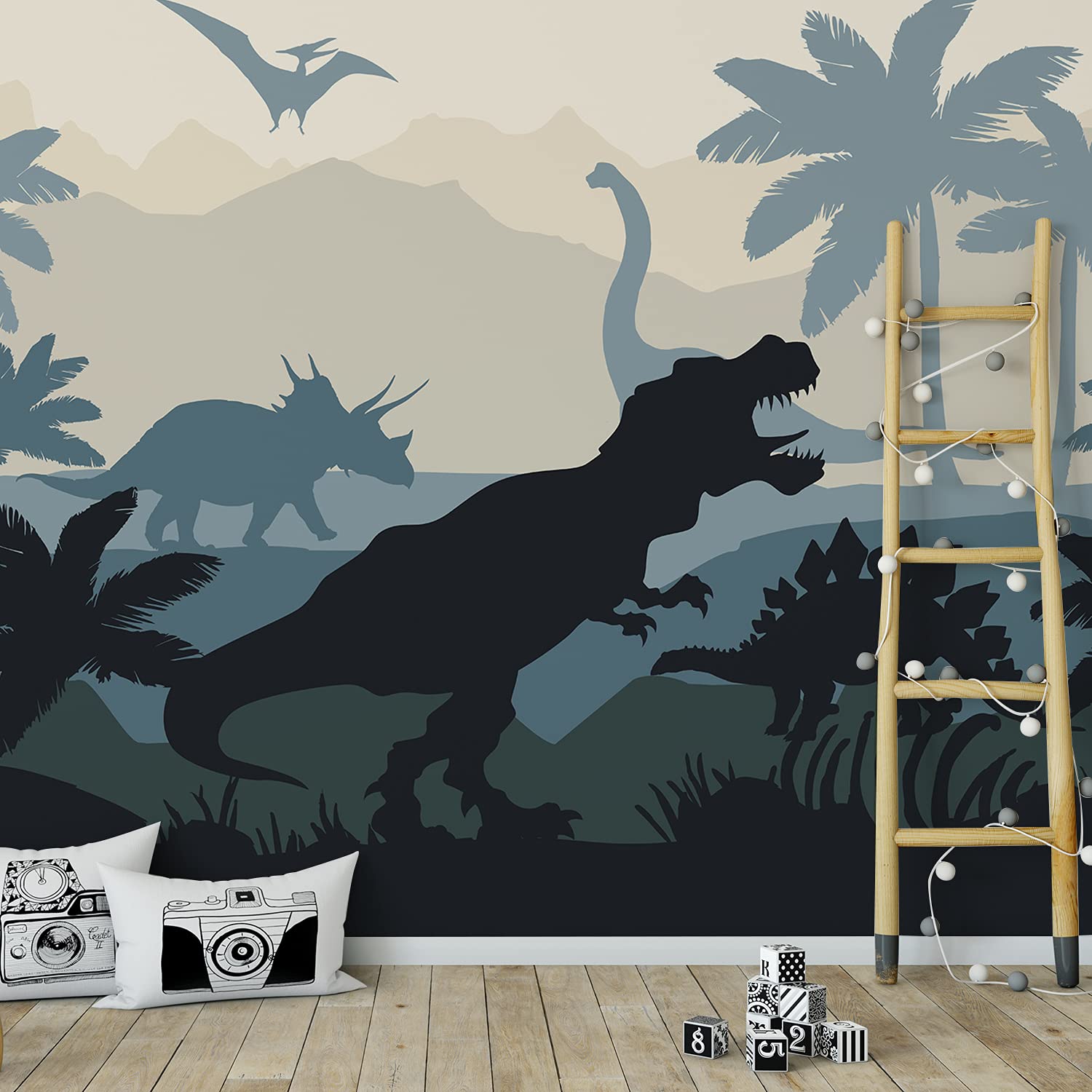 Funlife Large Peel and Stick Fabric Wall Decal - Nordic Style Hand-Painted Dinosaur Wall Mural for Kids Room, Living Room & Playroom (94.49