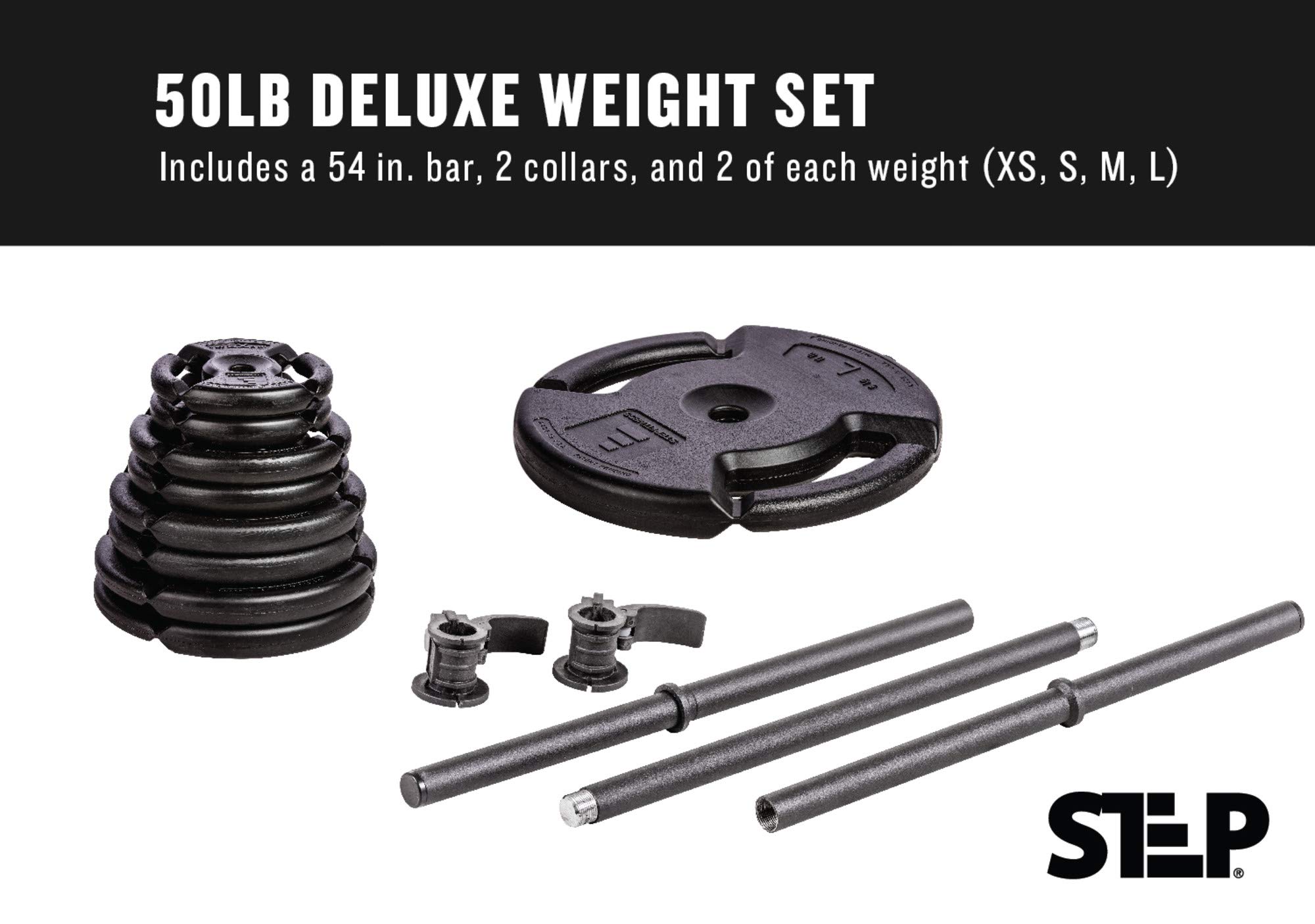 Step Fitness Deluxe 60 lbs Barbell Weight Set with Bar, Collars & Weights - Perfect for Home Gym, Strength Training & CrossFit Workouts