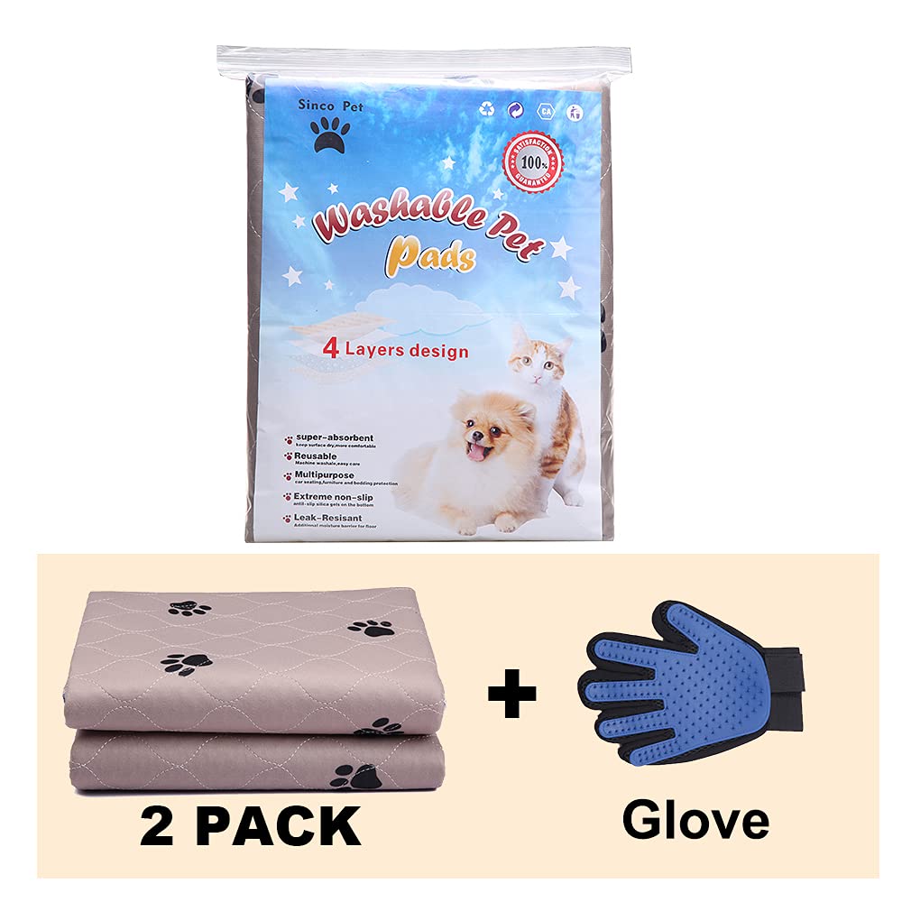 **Washable & Reusable Dog Pee Pads with Puppy Grooming Gloves - Super Absorbent Waterproof Pet Training Pads for Large Dogs, Puppy Pads, Whelping Pads & Dog Bed Mat - Perfect for House Training, Crate Lining & Travel Use**