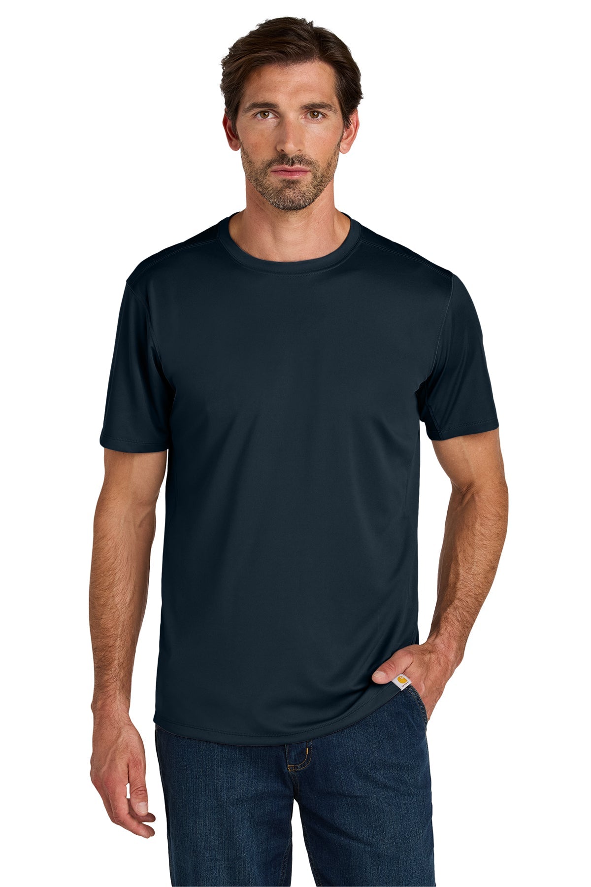 Carhartt Force Sun Defender Short Sleeve Moisture Wicking Work T-Shirt for Men - Navy Blue - UPF 50+ Sun Protection for Outdoor Work, Hiking & Construction