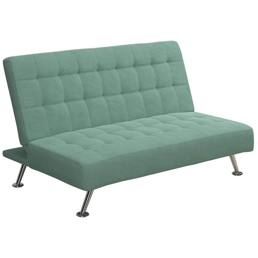 Rosebery Kids Tufted Futon - Convertible Sleeper Sofa Bed for Small Spaces, Teal & Chrome Finish | Perfect for Kids' Room, Playroom, or Guest Bedroom