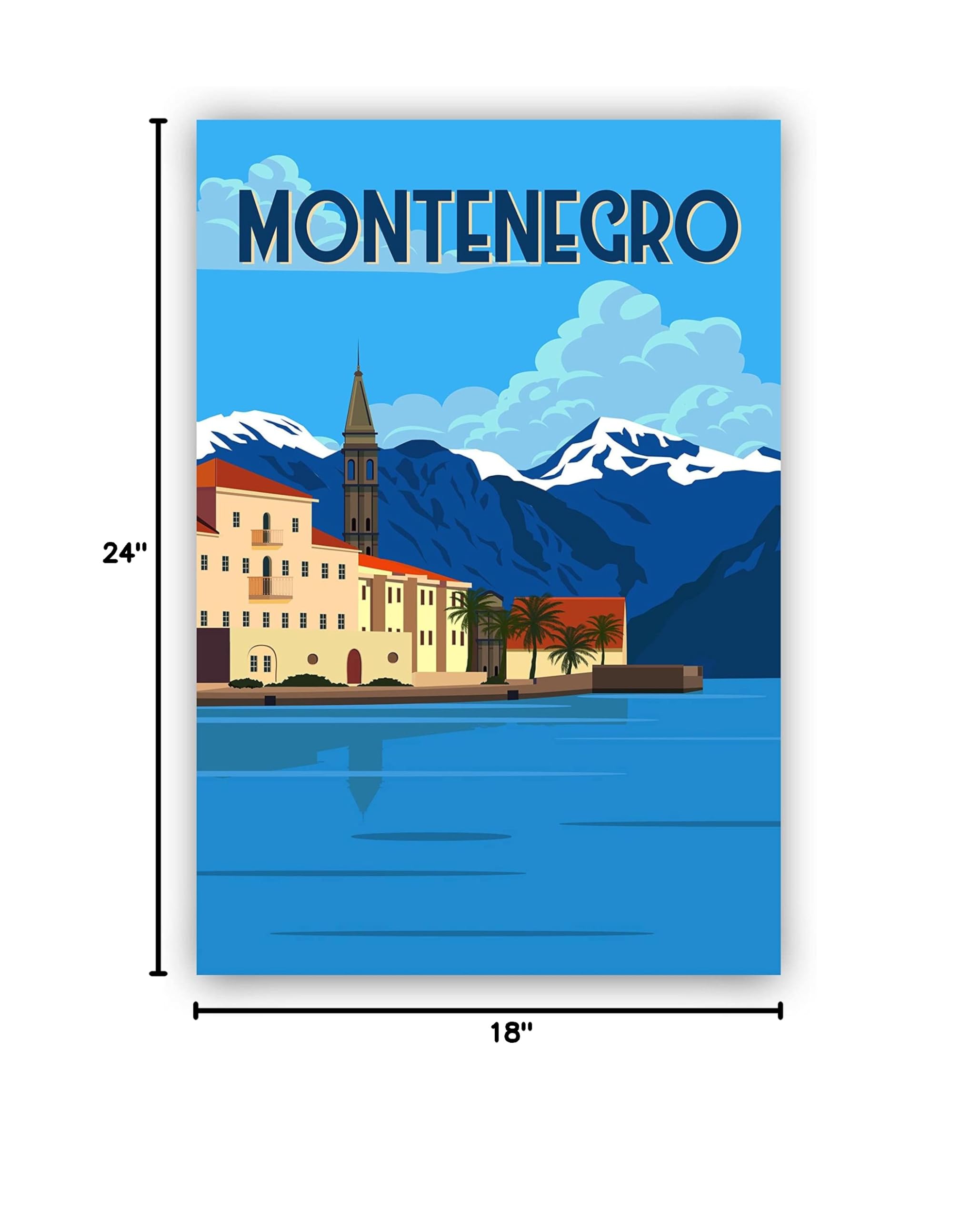 Montenegro Cityscape Wall Art Poster - 18x24 Inch Framed Canvas Print for Living Room, Bedroom & Office Decor - Perfect Gift for Travel Lovers & Home Interior Design