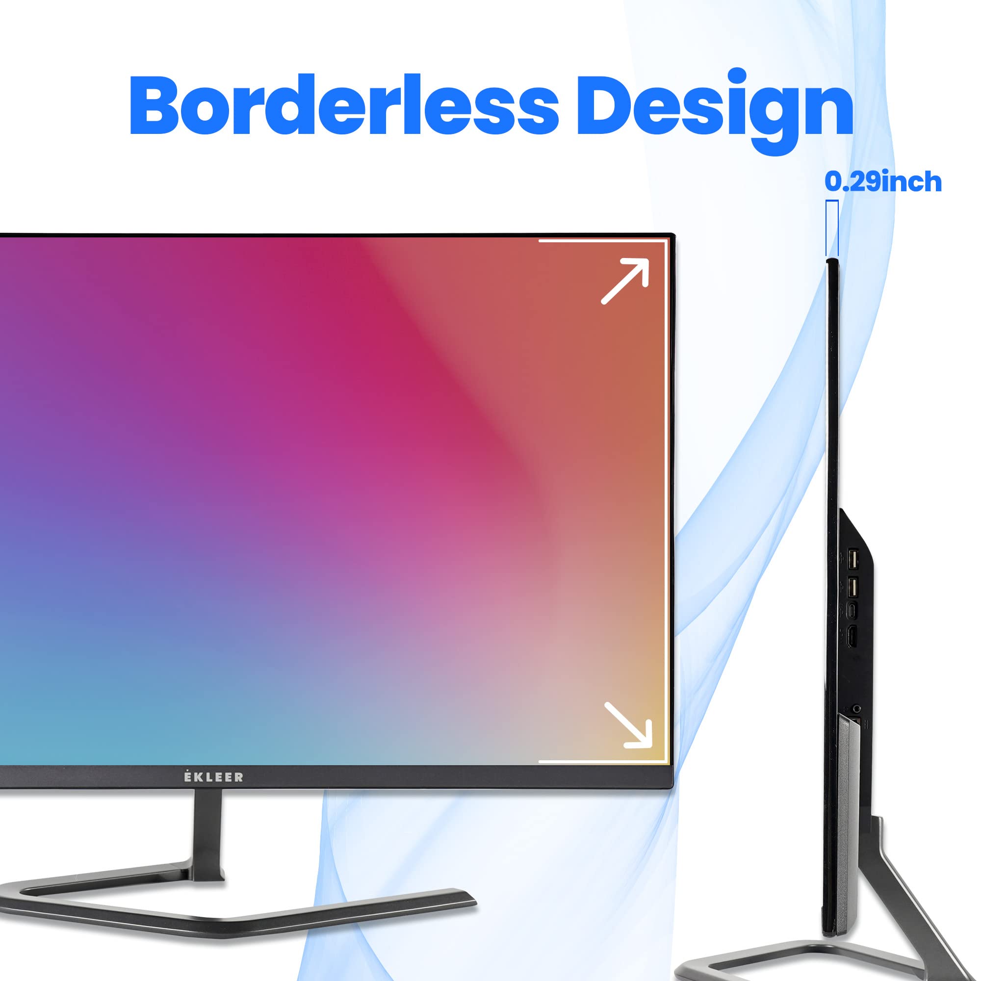 EKLEER 27-inch Ultra Thin Bezel Computer Monitor - FHD 1080p IPS Display with HDMI & USB Type-C, 75Hz Refresh Rate, Built-in USB Hub, Fast Charging - Compatible with iPhone 15/Pro/Max & MacBook Air/Pro - Perfect for Home Office, Gaming & Multimedia Entertainment
