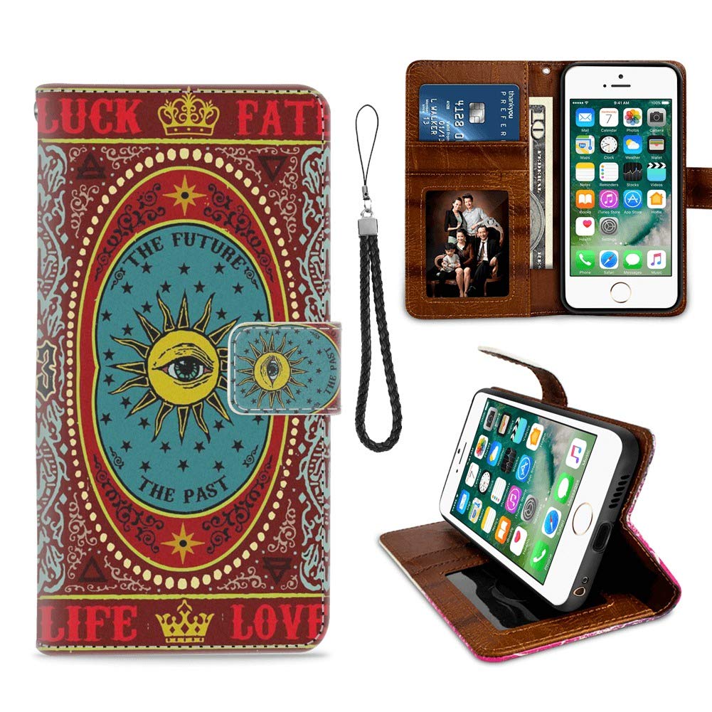 Premium Red Tarot TPU Leather Flip Wallet Case for iPhone 7/8 Plus - Card Slot & Phone Protection Cover | Perfect for Daily Commute, Shopping & Travel