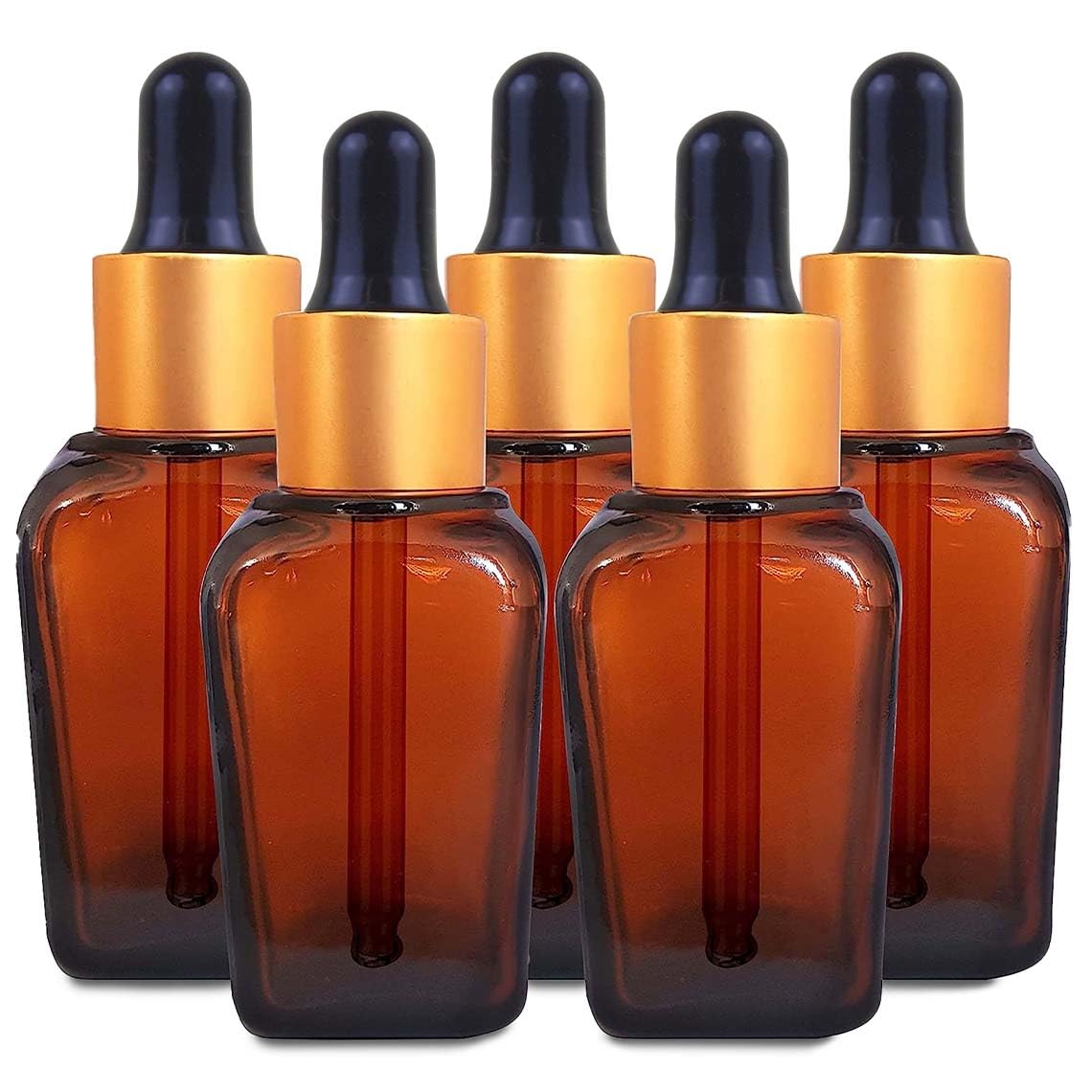 Premium 20ml Amber Square Glass Boston Bottles with Black Glass Dropper - Essential Oil Bottles, Serum Containers & Travel-Friendly Refillable Bottles for Aromatherapy, Skincare & DIY Beauty Products (Pack of 5)