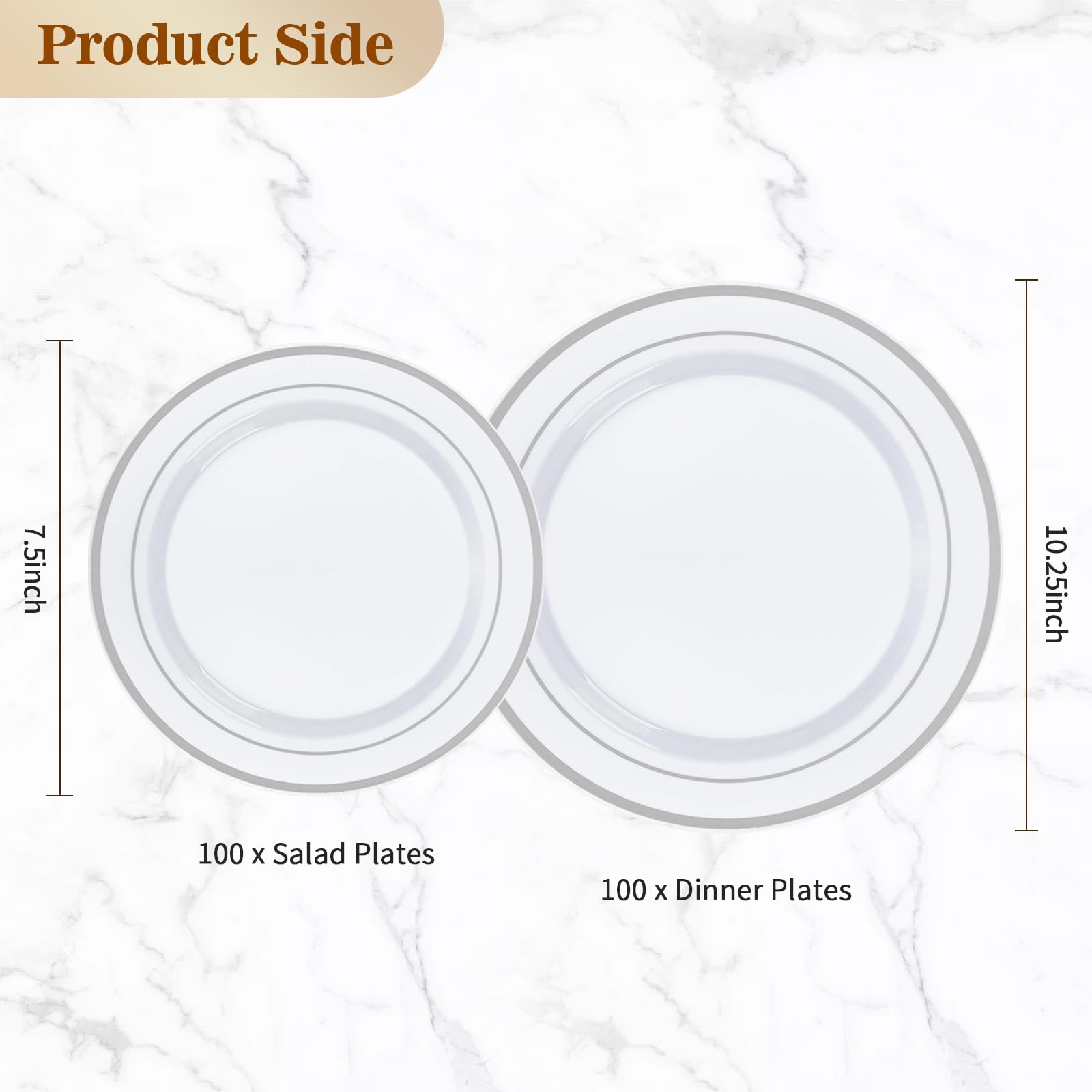 200PCS Silver Disposable Plastic Plates - 100 Dinner Plates & 100 Dessert Plates for Party, Wedding, Birthday Celebrations - Elegant & Convenient Tableware for Events, Catering & Home Gatherings