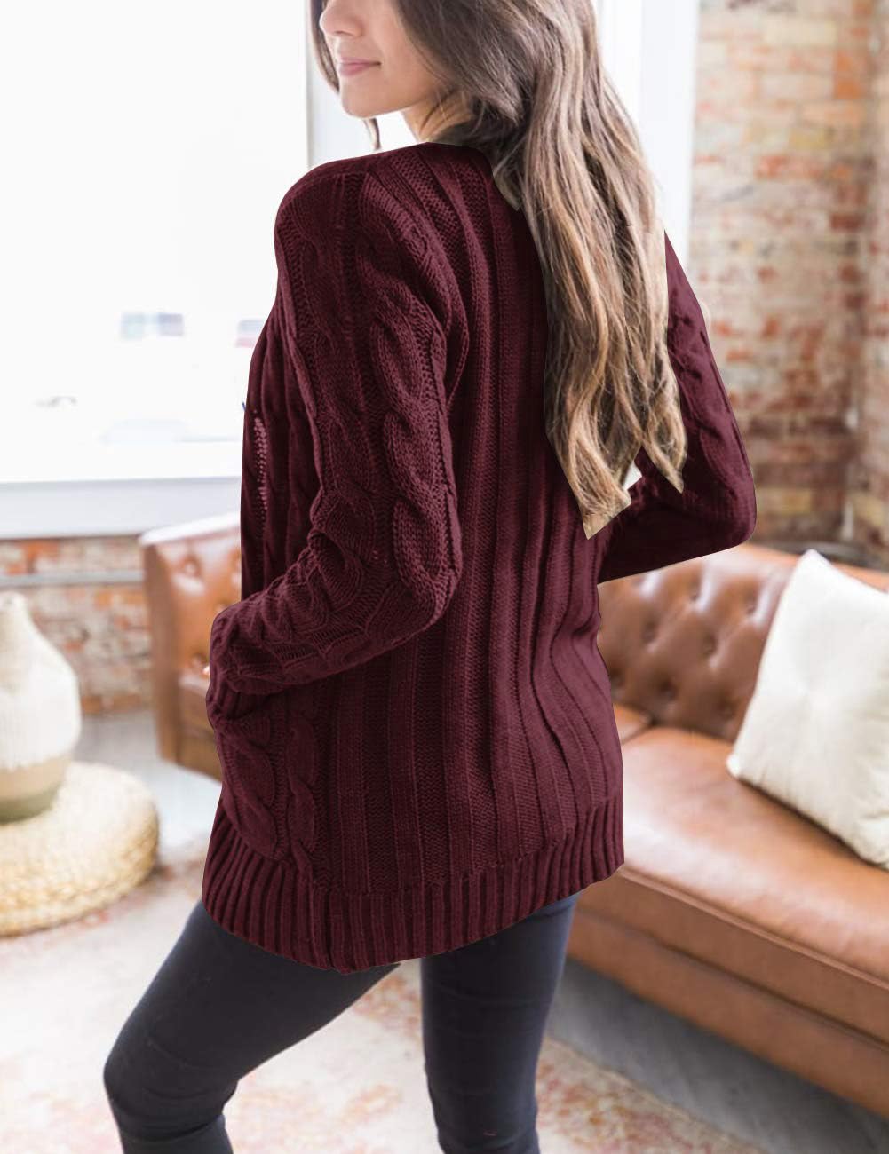 MEROKEETY Women's 2025 Fall Long Sleeve Cable Knit Sweater Cardigan - Open Front Button Loose Fit Outerwear for Casual Wear, Office & Date Nights