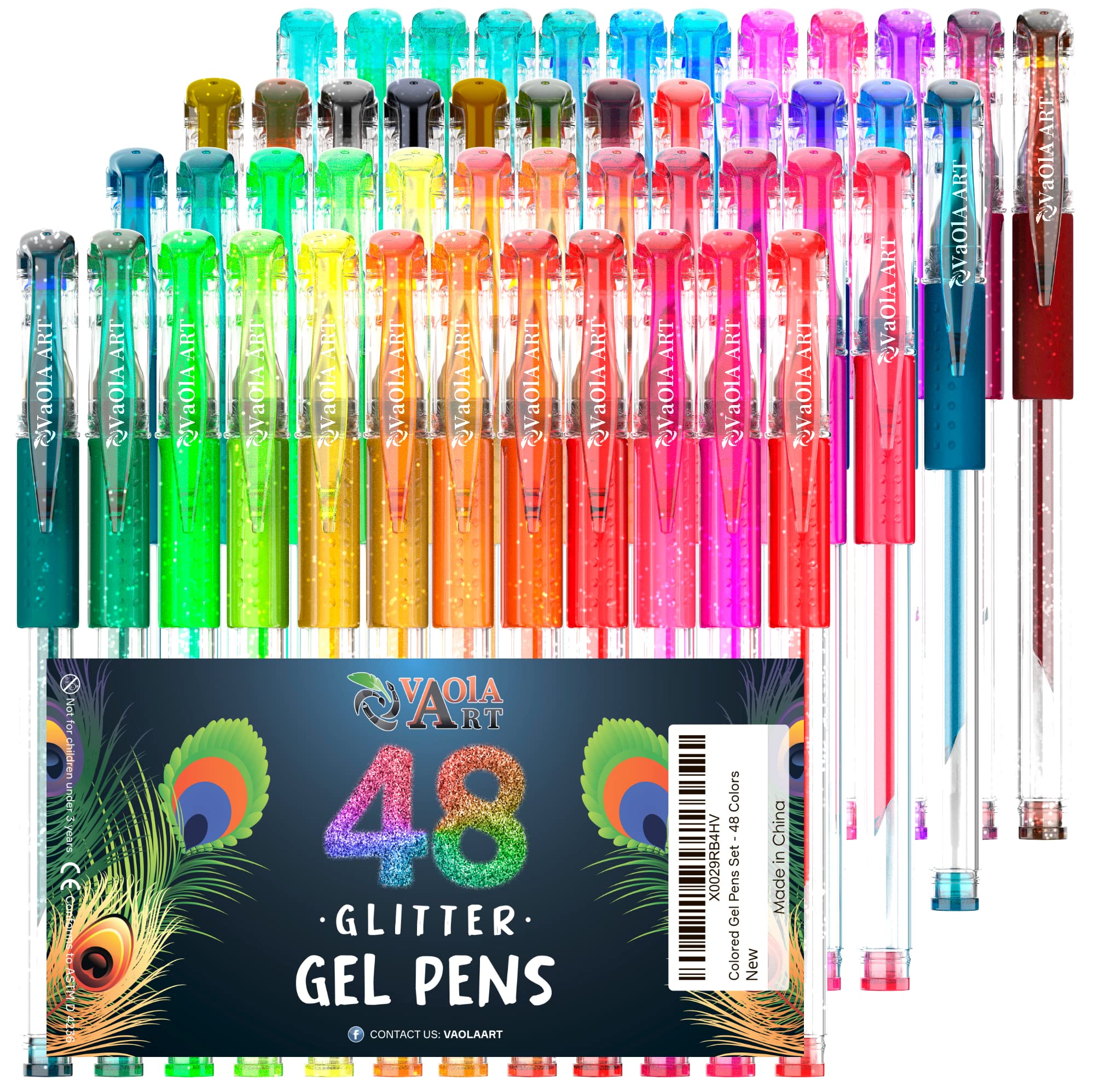 48-Color Glitter Gel Pens Set for Coloring Books & School Art