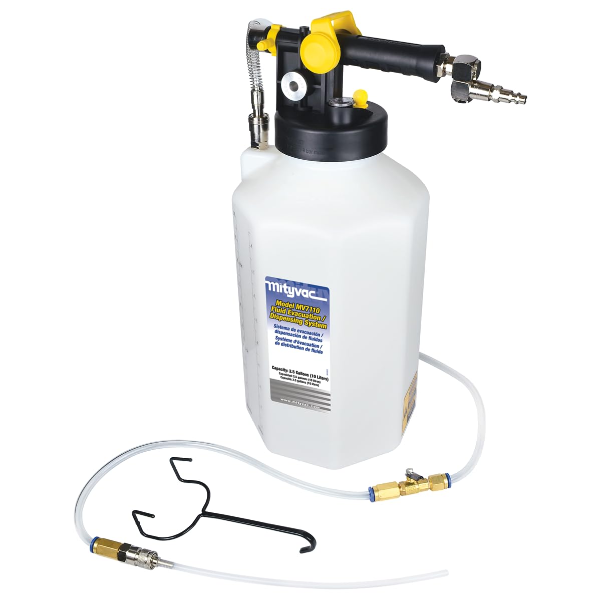 Mityvac MV7110 2.5 Gallon Fluid Extractor & Dispenser - 120 PSI for Evacuating, Refilling, Bleeding Hydraulic Brake/Clutch Systems | Works with Compressed Air, Vacuum or Positive Pressure | Ideal for Automotive Repair, DIY Maintenance & Fluid Transfer