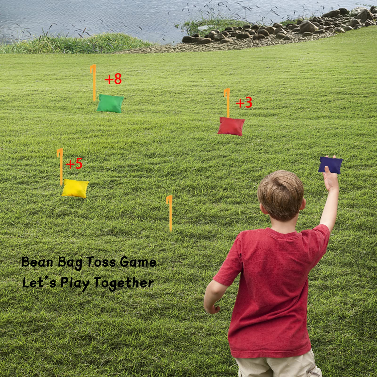 GOLDGE 28-Piece Kids Outdoor Games Set - Potato Sack Race Bags, Bean Bag Toss, 3-Legged Race Bands & Egg Spoon Relay - Perfect for Easter, Birthday Parties & Backyard Fun