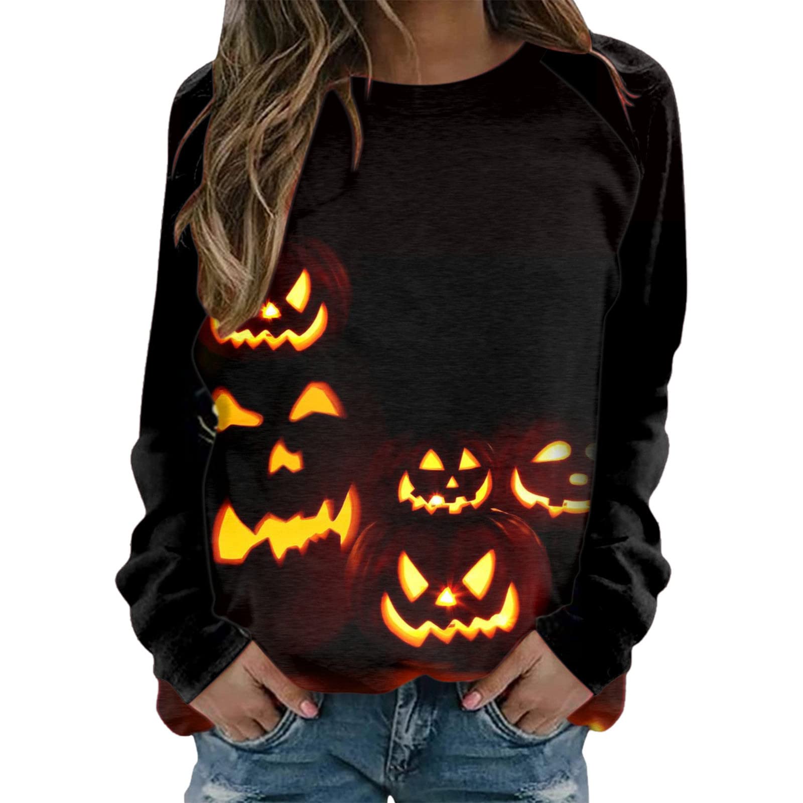Women's Halloween Print Zip-Up Hoodie - Cozy Pullover Sweatshirt with Round Neck & Casual Fit (Black, S) | Perfect for Halloween Parties, Fall Outfits & Everyday Wear