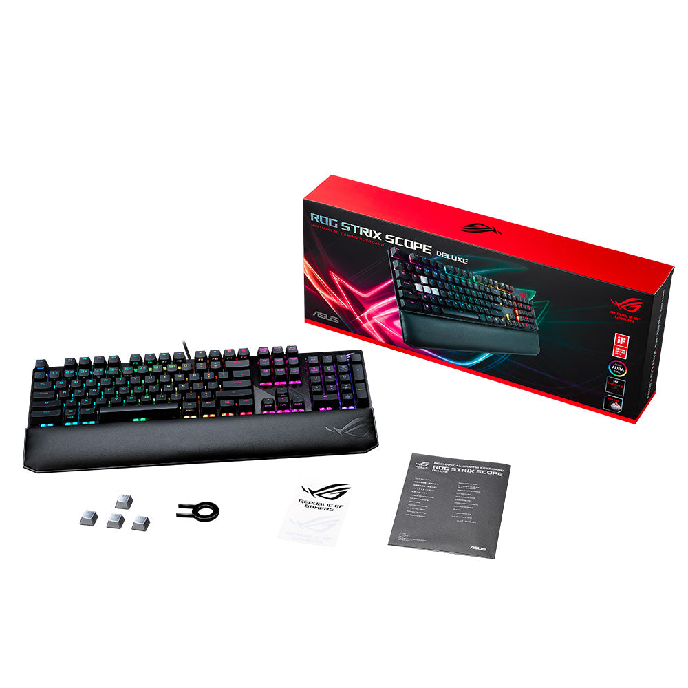 ASUS ROG Strix Scope Deluxe Mechanical Gaming Keyboard with NX Red Switches - RGB Backlit, Wired USB, Anti-Ghosting for PC Gamers - Perfect for FPS, MOBA and Esports Gaming