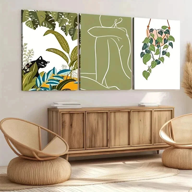 3-Piece Abstract Modern Black Cat Wall Art Set - Framed Canvas Prints 40x60cm | High Quality Australian Made | Ready to Hang | Perfect for Living Room, Bedroom & Office Decor