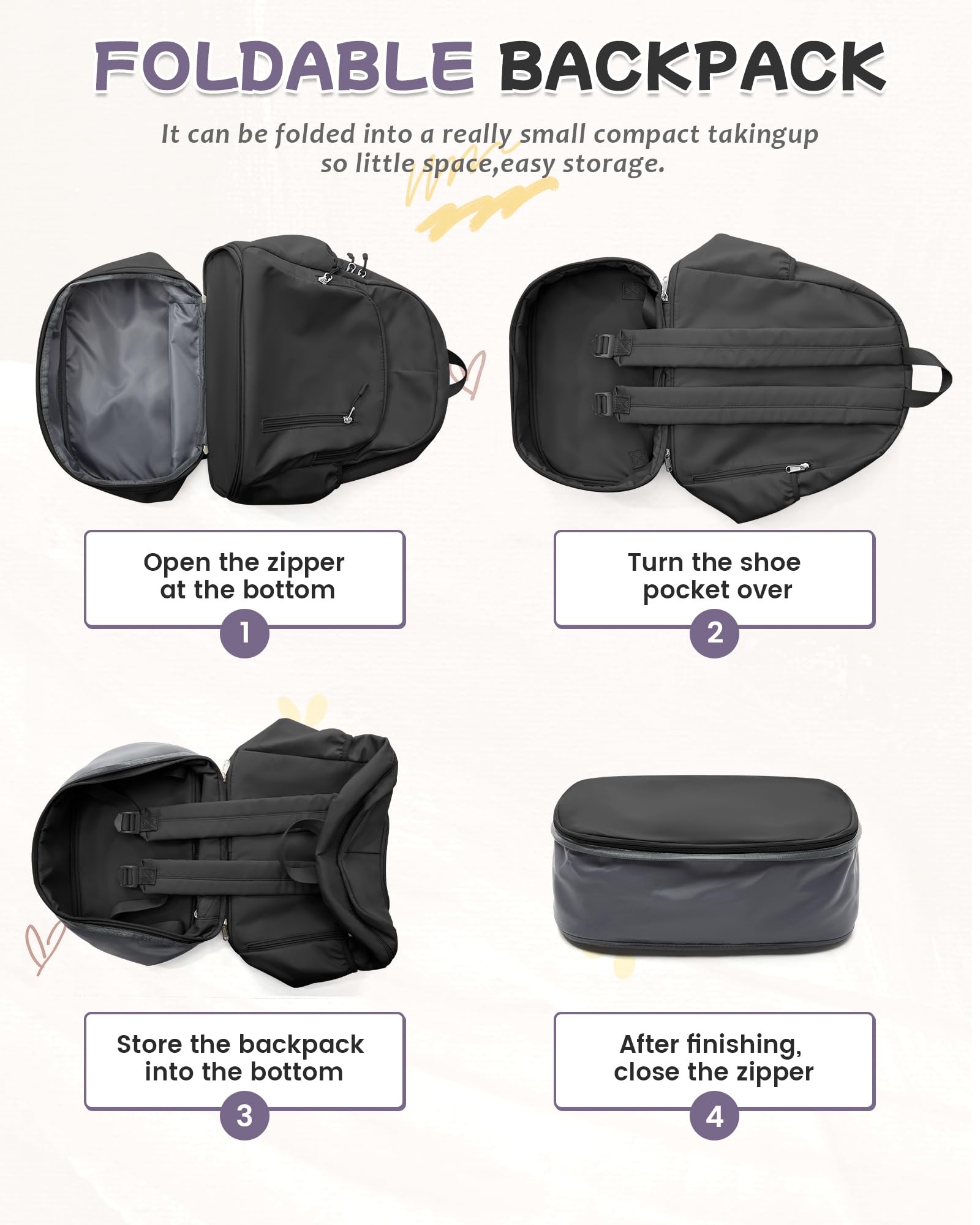 Waterproof Lightweight Gym Backpack for Women & Men - Small Black Sports Bag with Expandable Shoe Compartment - Perfect for Travel, Hiking, Yoga, Fitness & Everyday Use