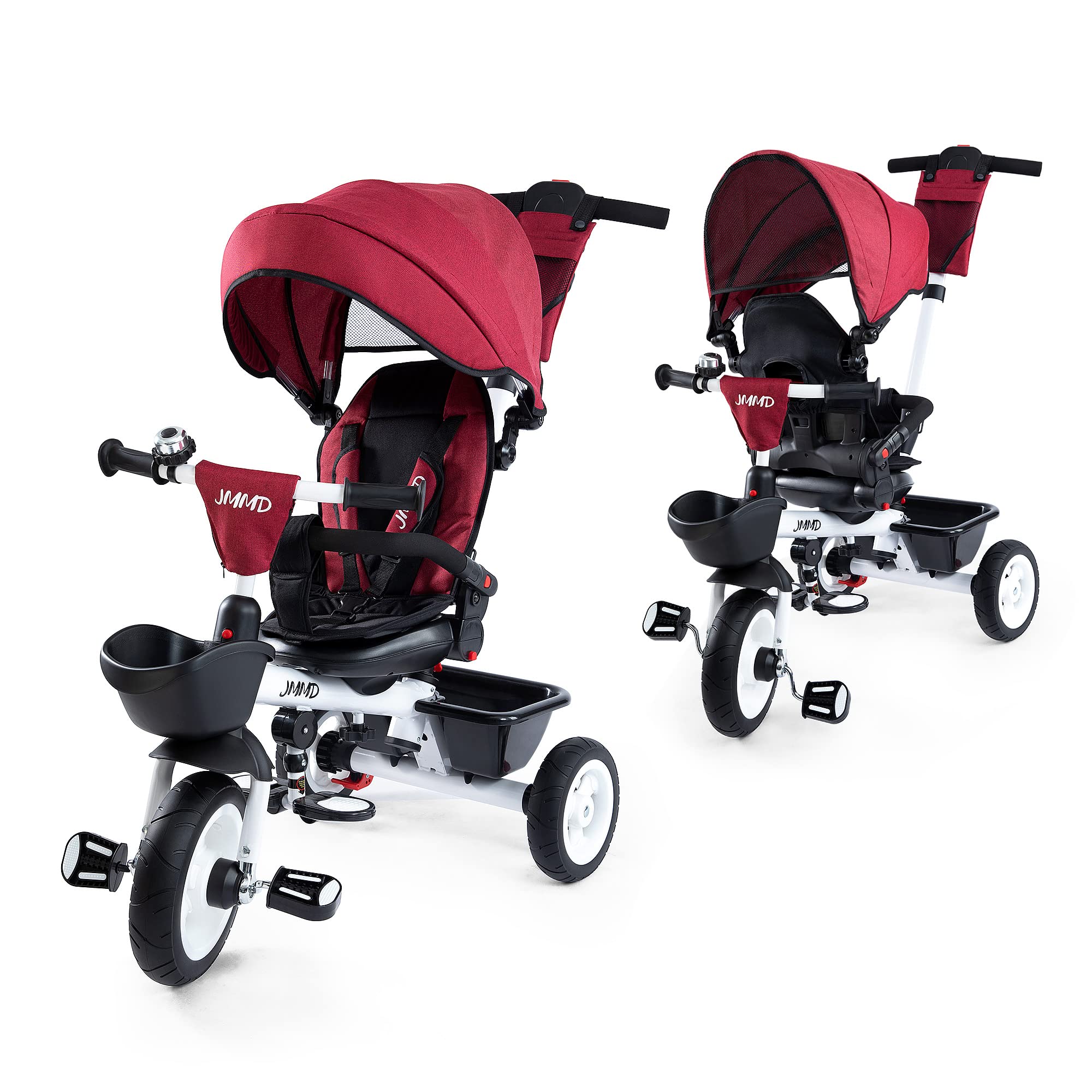 JMMD 6-in-1 Baby Tricycle Stroller with Adjustable Push Handle, Removable Canopy & Safety Harness - Convertible Toddler Trike for 6 Months to 5 Years Old (Red) | Perfect for Outdoor Walks, Park Rides & Learning to Pedal
