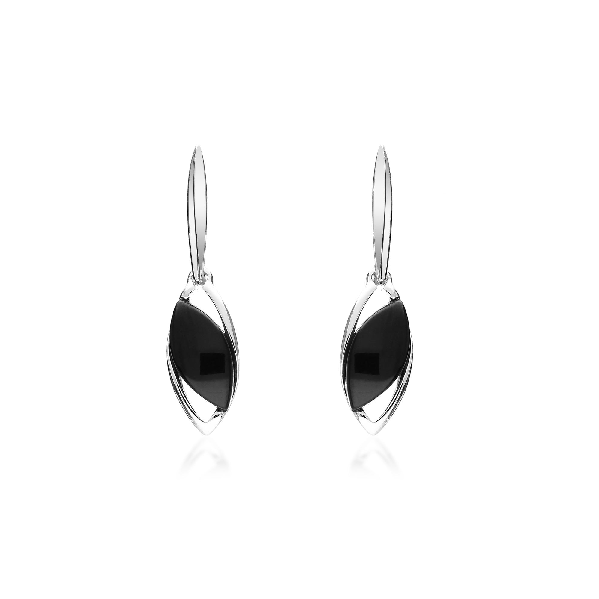 Whitby Jet Marquise Stud Drop Earrings - Sterling Silver Dangle Earrings for Women, Perfect for Weddings, Parties & Evening Events