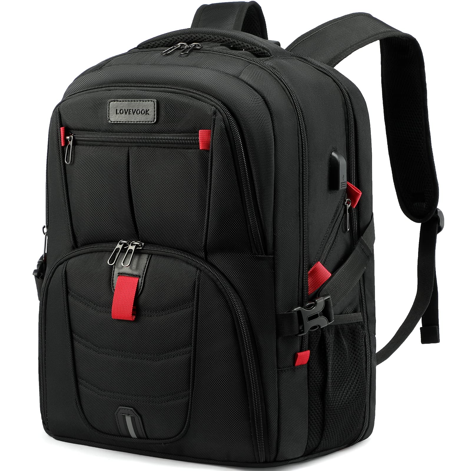 LOVEVOOK Insulated Lunch Backpack for Men - 17 Inch Cooler Bag with USB Charging Port, Waterproof Laptop Backpack for College, Work, Travel, Camping & Picnic | Perfect for Office Commute, Hiking & Outdoor Adventures (17 inch, Black)