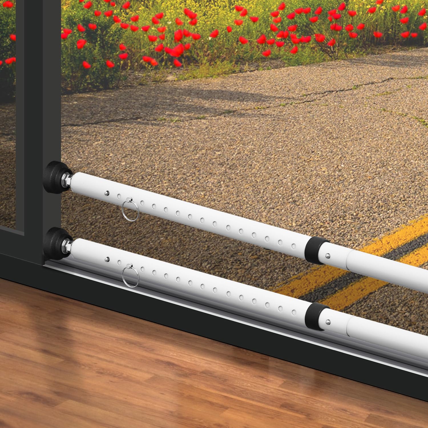 2 Pack Adjustable Sliding Door Security Bar 16.5-51 Inch - Heavy Duty Patio Door Lock with Rubber Tips, 1.1 Inch Diameter White Metal Window Bar for Home Security - Perfect for French Doors, Balcony & Apartment Safety
