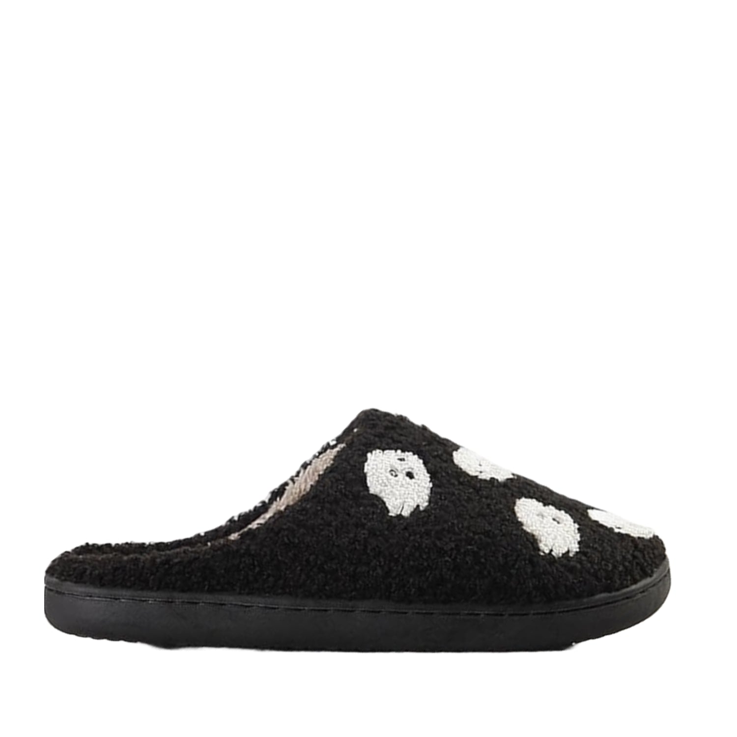 FLOOF Tiny Ghost Slippers in Black - Cute Halloween House Shoes for Women & Girls - Perfect for Costume Parties, Sleepovers and Cozy Home Wear
