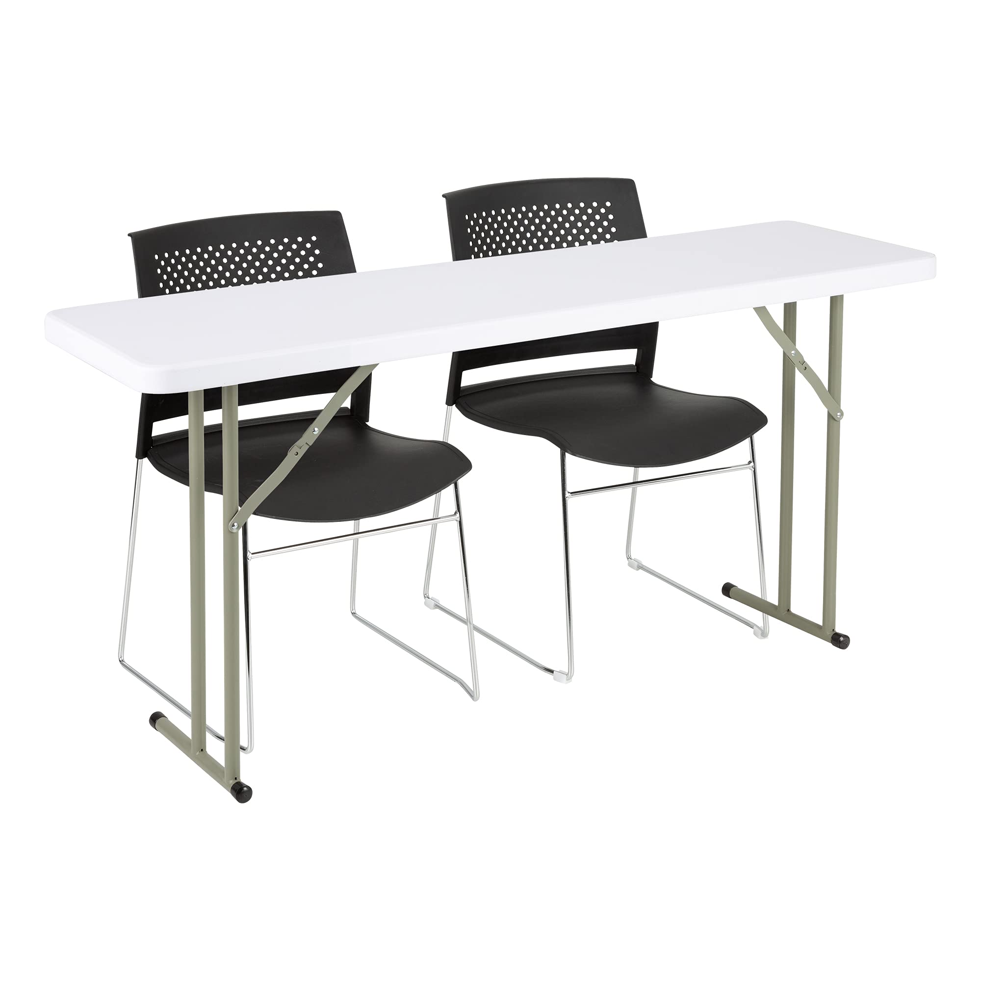 Norwood 5ft Folding Table Indoor Outdoor - Heavy Duty Blow Molded Plastic Training & Event Table - White - Perfect for Classrooms, Meetings, and Outdoor Gatherings