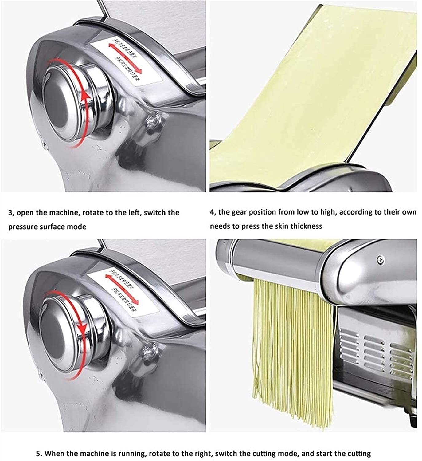 Automatic Electric Pasta Maker Machine - Stainless Steel Noodle Maker with 6 Thickness Settings & 2 Shape Dies - Perfect for Homemade Pasta, Dumplings, and Fresh Noodles - Ideal for Italian Cuisine, Family Cooking, and Restaurant Use