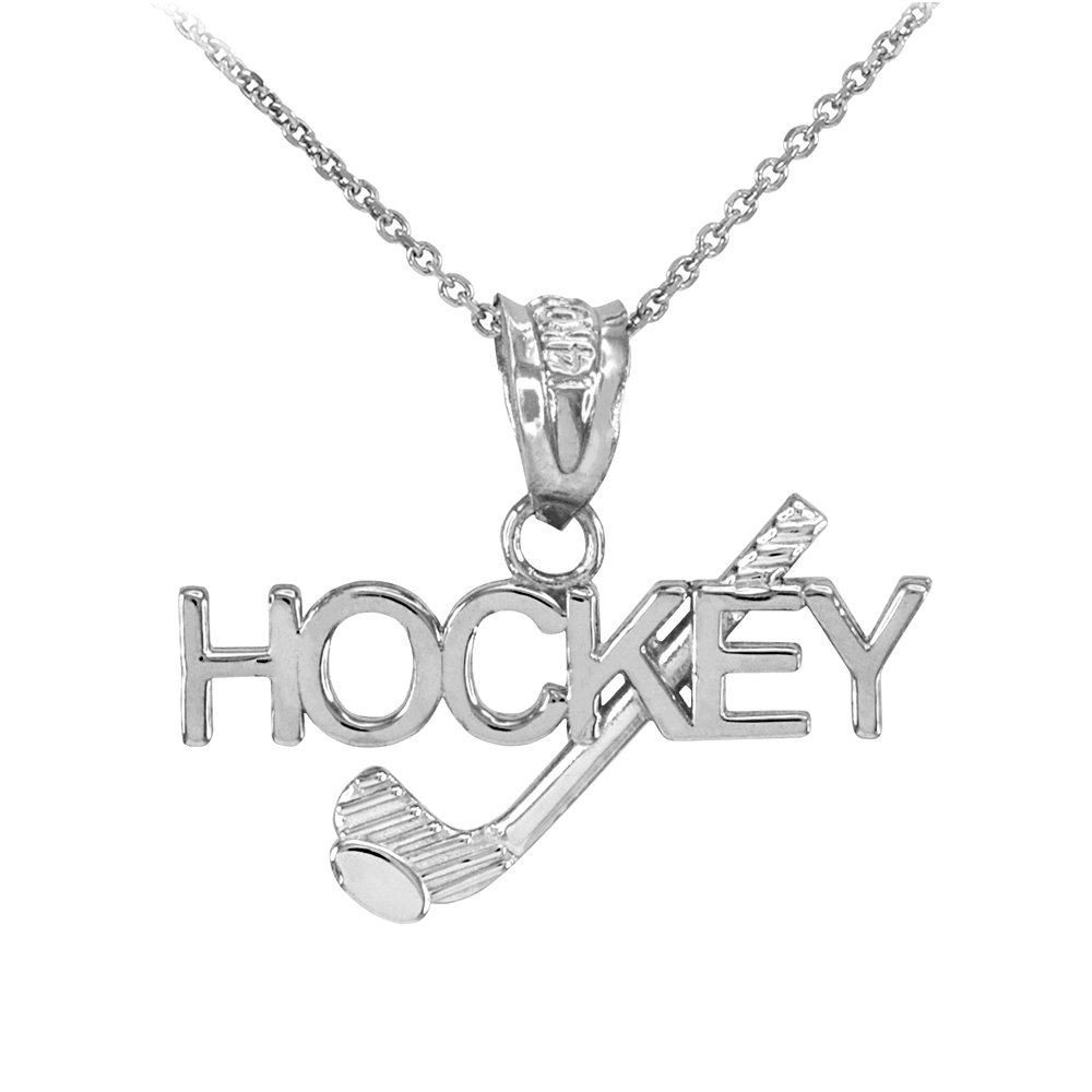 10K White Gold Hockey Charm Pendant Necklace for Women - Winter Sports Jewelry Gift for Hockey Players & Fans - Perfect for Games, Gifts & Special Occasions