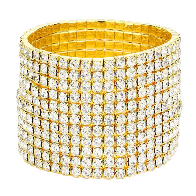 11 Row Crystal Rhinestone Stretchable Bracelet for Women - Sparkling Adjustable Fashion Jewelry for Parties, Weddings & Daily Wear