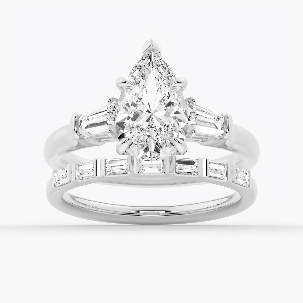 Exquisite Pear Shaped Moissanite Engagement Ring with Tapered Baguette Side Stones - Perfect for Proposals, Weddings & Anniversary Gifts