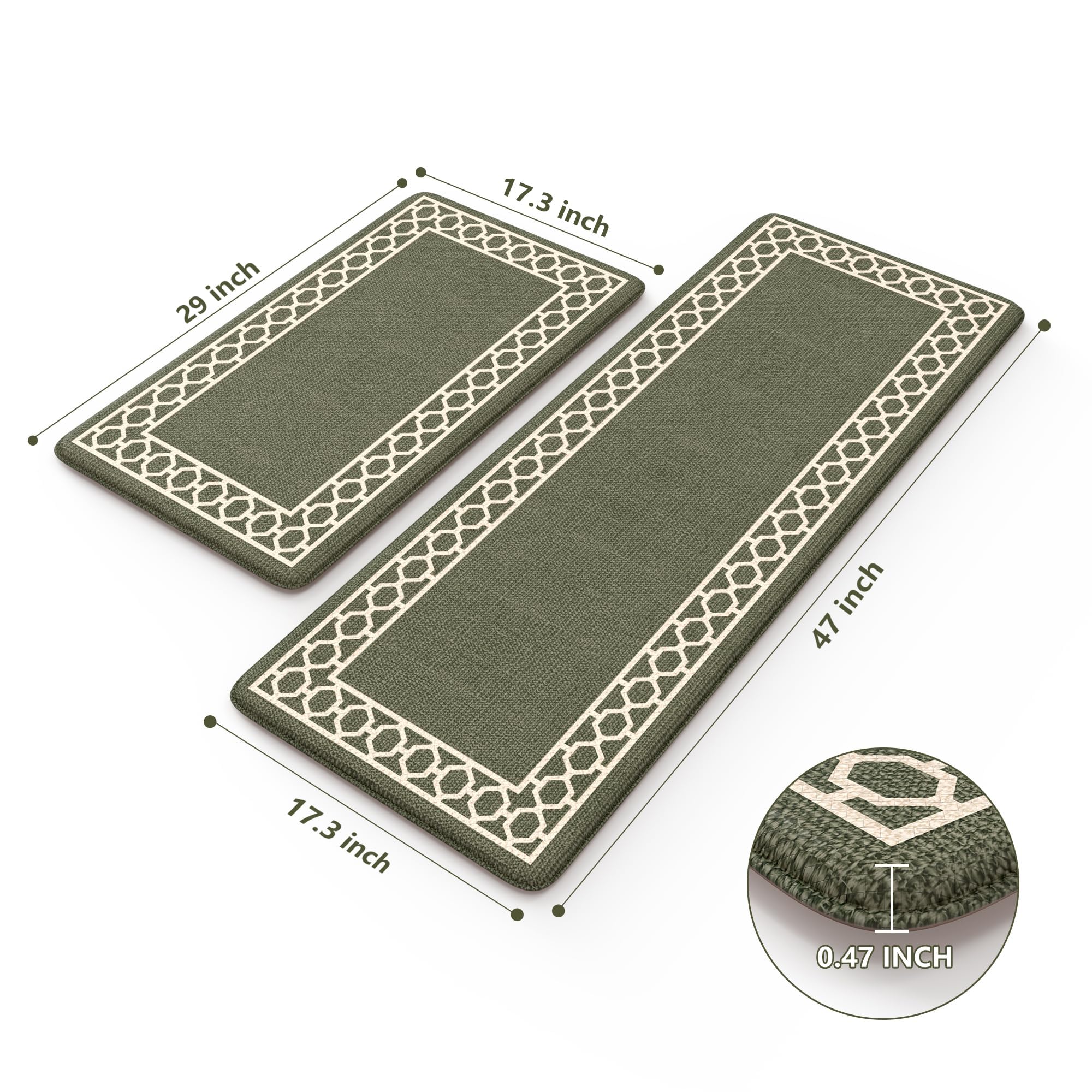 LEEVAN Anti-Fatigue Kitchen Floor Mats - Non-Slip Cushioned Memory Foam Standing Mat Set (2-Piece, Olive Green) | Waterproof & Ergonomic Design for Office, Bar, Desk, Laundry Room | Comfortable Support for Long Standing Hours at Work or Home