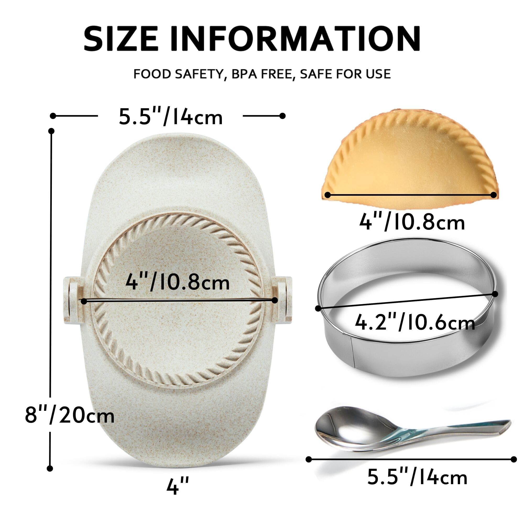 4-inch Empanada Press Maker Mold Set with Dough Cutter - Professional Dumpling Maker for Empanadas, Pierogis, Pastelitos, Calzones & Turnovers - Perfect for Home Baking, Party Snacks & Latin American Cuisine - White Kitchen Gadget