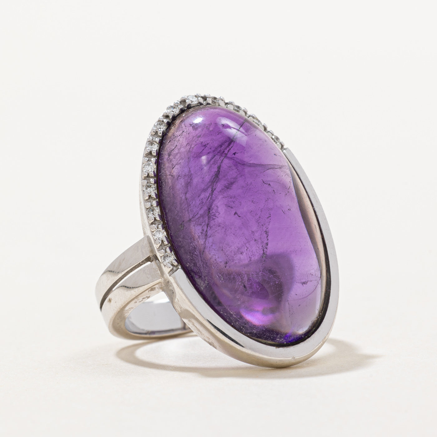 12.70ct Amethyst & 0.08ct Diamond Cocktail Ring - Size 6 | Elegant Purple Gemstone Jewelry for Women | Perfect for Evening Parties, Weddings & Special Occasions