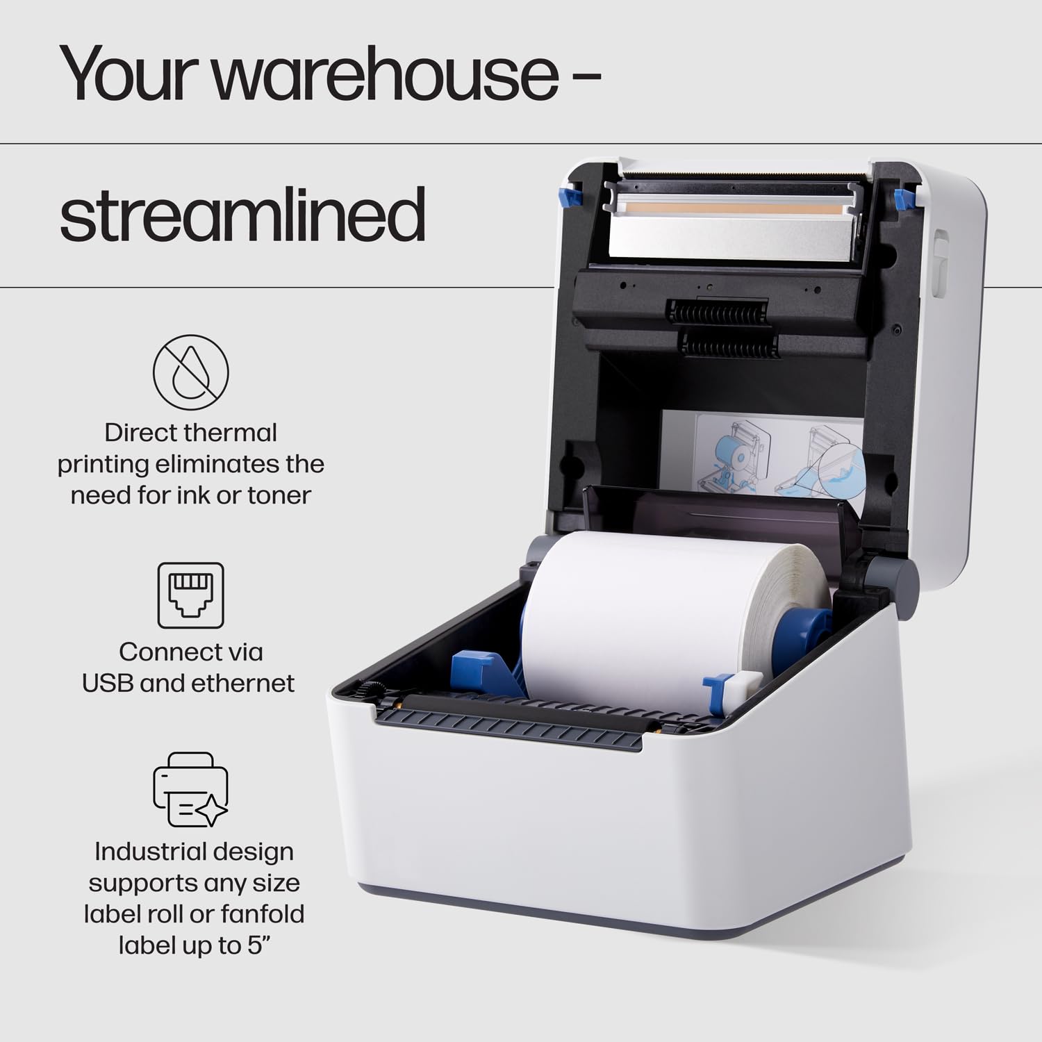 HP Direct Thermal Label Printer with Ethernet - Industrial-Grade Shipping Label Printer 300 DPI for Ecommerce, Warehouse & Logistics | Fast Printing & Easy Setup for USPS, FedEx, UPS Labels