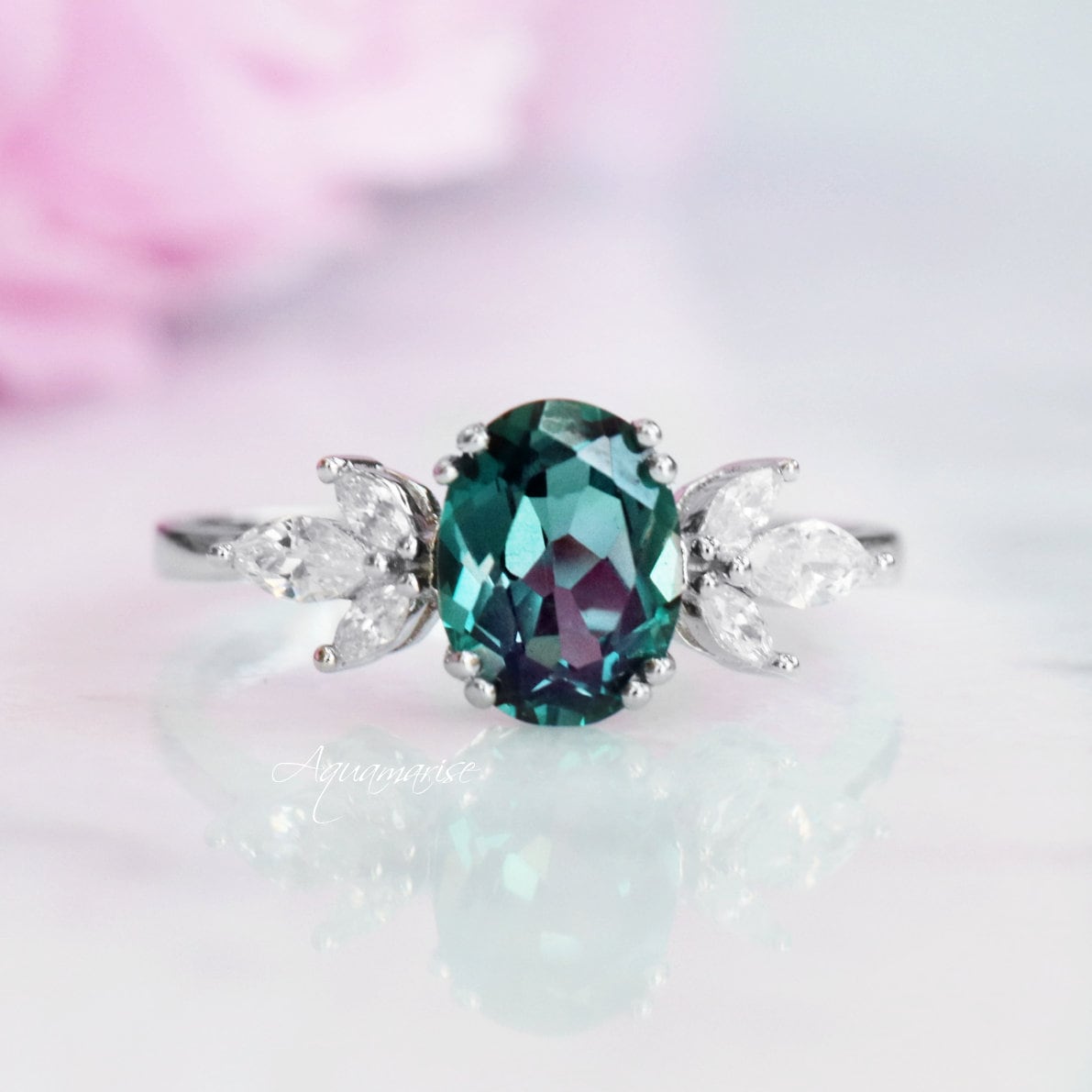 14K White Gold Eva Alexandrite Engagement Ring for Women - Perfect for Proposals, Anniversaries & Special Occasions