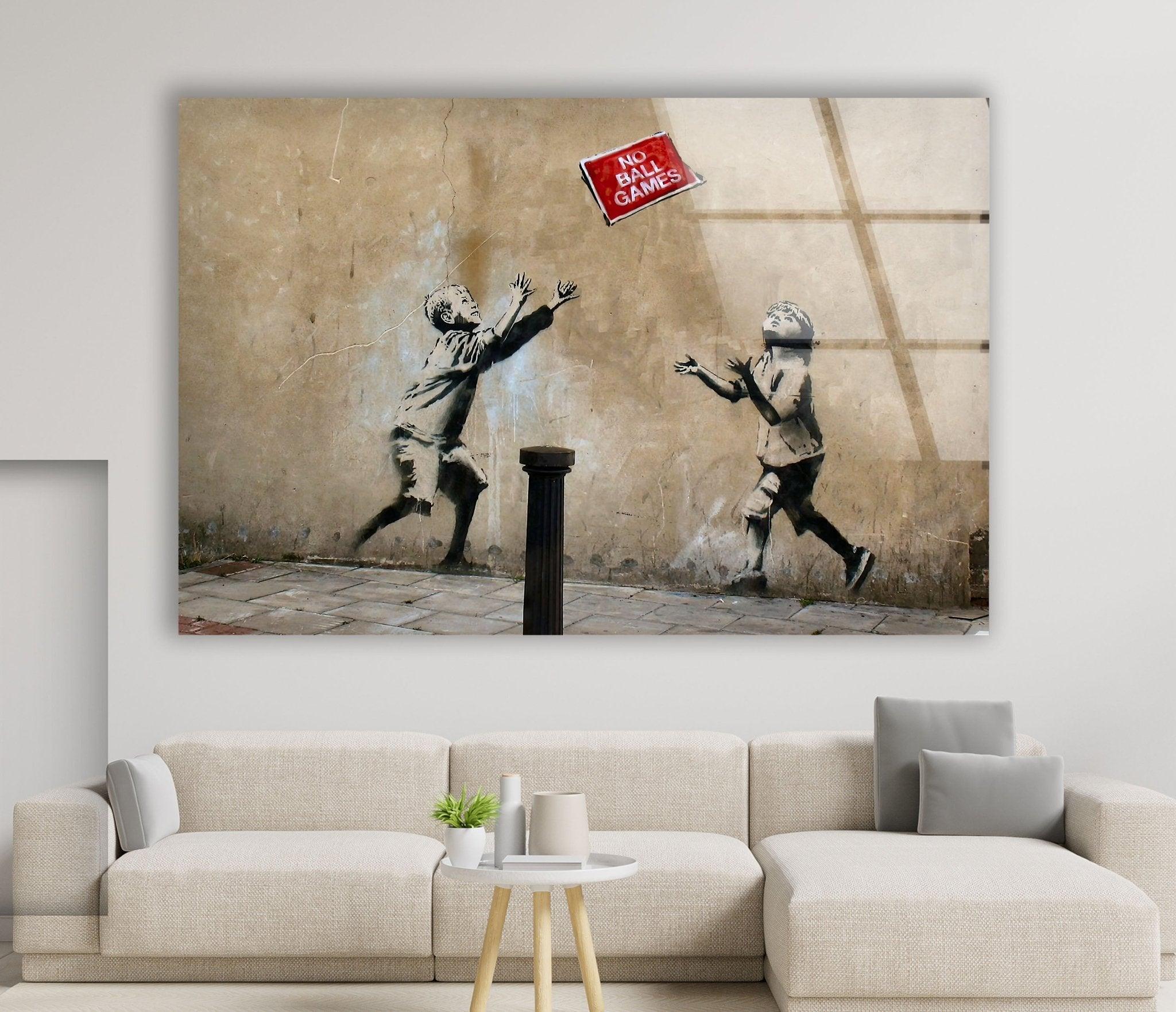 Banksy No Ball Games Glass Wall Art - Stunning Home Decor for Living Room, Office & Gift Ideas