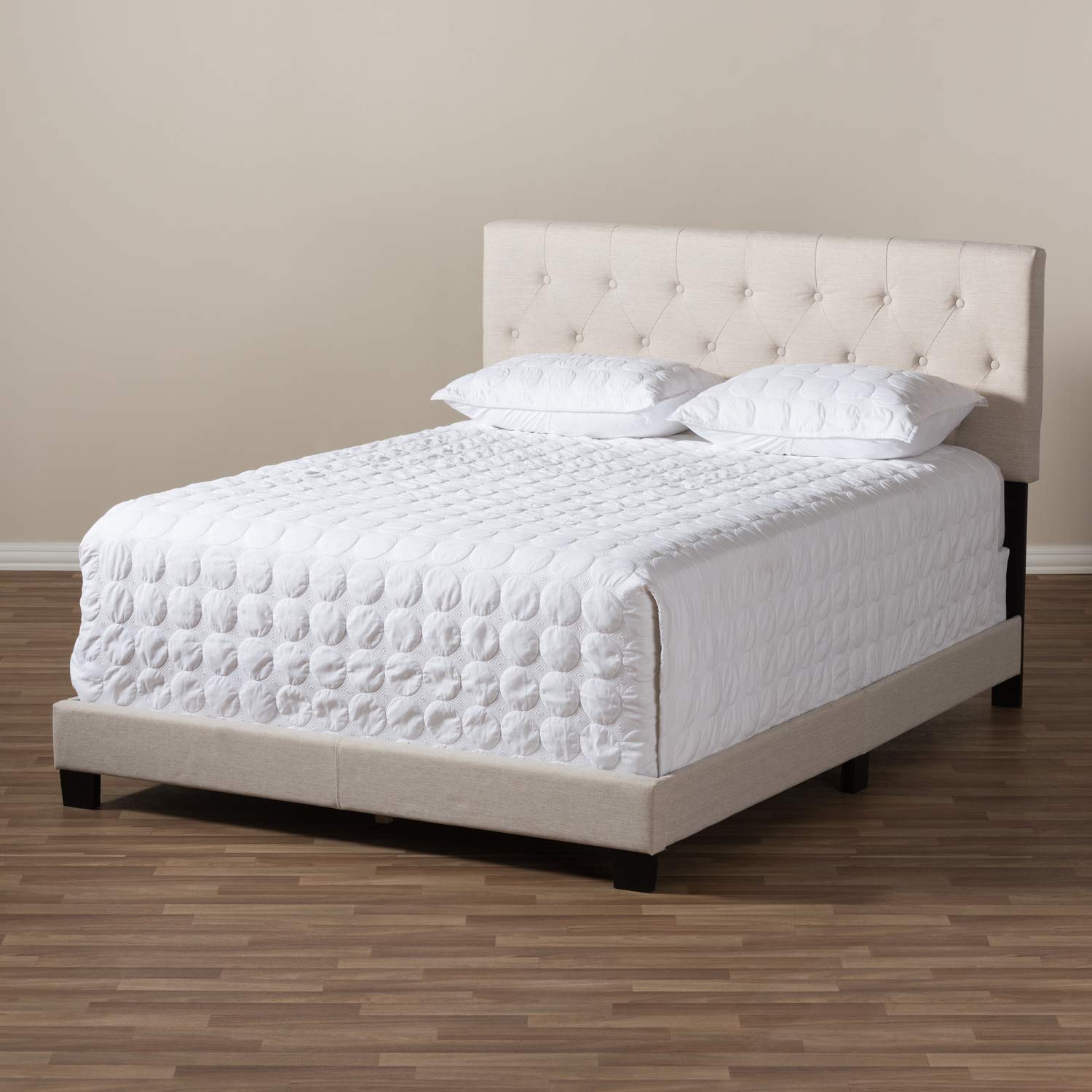 Baxton Studio Cassandra Modern Full Size Bed - Light Beige Fabric Upholstered Platform Bed Frame with Wooden Slats Support | Perfect for Contemporary Bedrooms, Guest Rooms & Small Spaces
