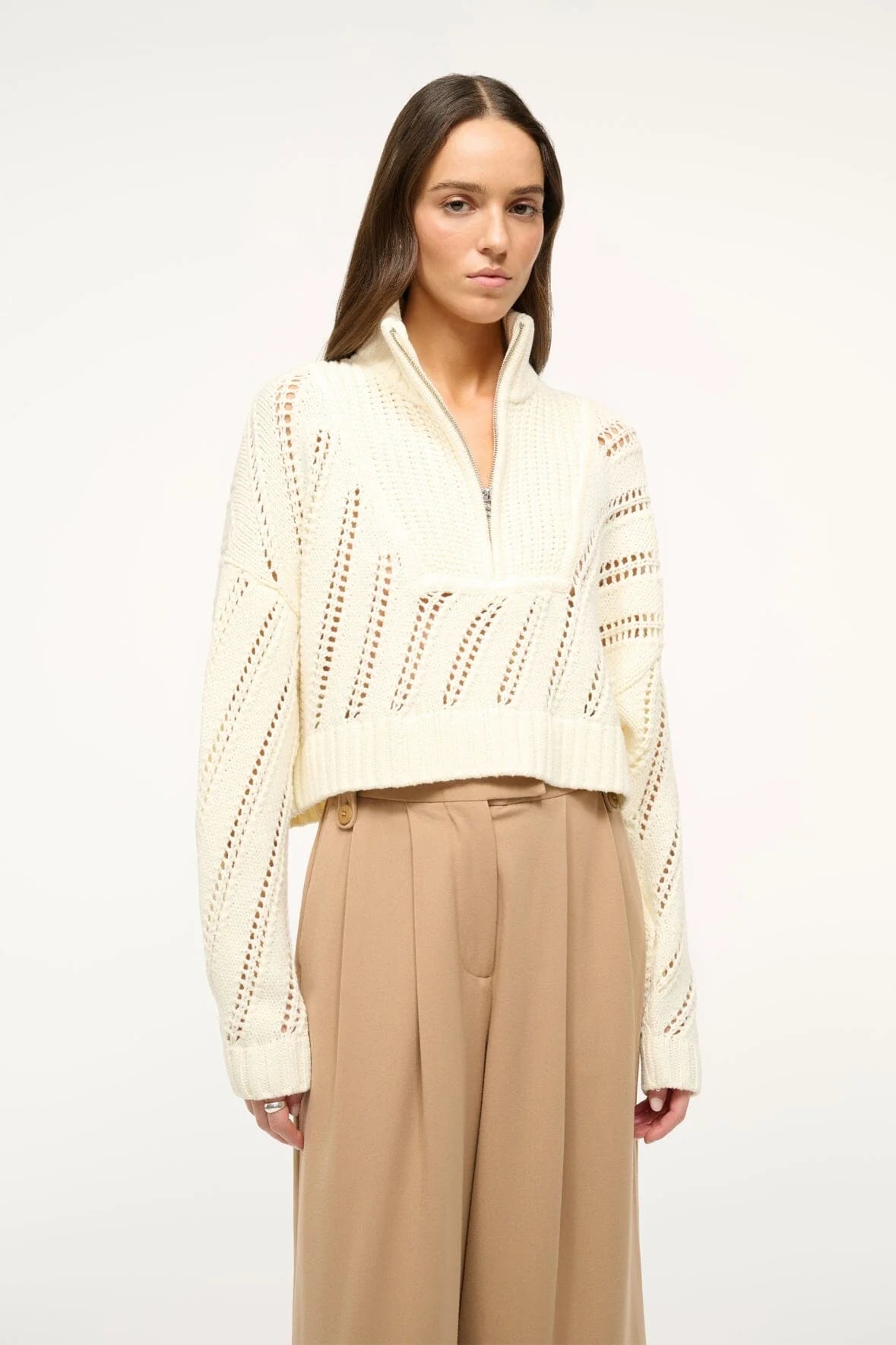 Chunky Knit Cropped Hampton Sweater Ivory - Oversized Winter Pullover for Women | Cozy Casual Wear & Instagram Outfits