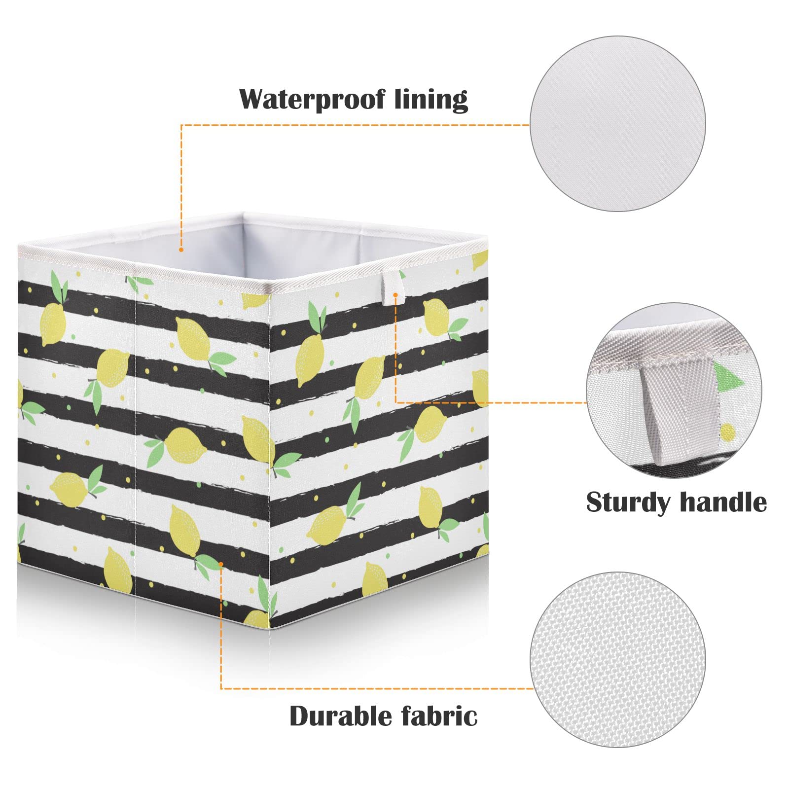 DOMIKING Foldable Storage Bin with Sturdy Handle - Lemons Design Storage Basket for Closet, Shelves & Bedroom Organization | Perfect for Gift Wrapping, Home Decor & Seasonal Storage
