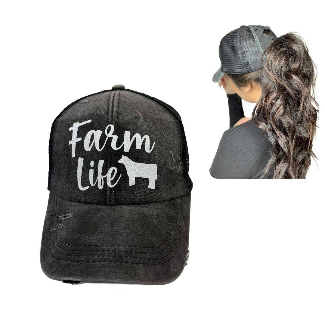 Stock Show Trucker Hats for Women - Live Stock Animal Design Ponytail Baseball Caps - Perfect for Farm Life, Rodeo Events & Country Western Fashion