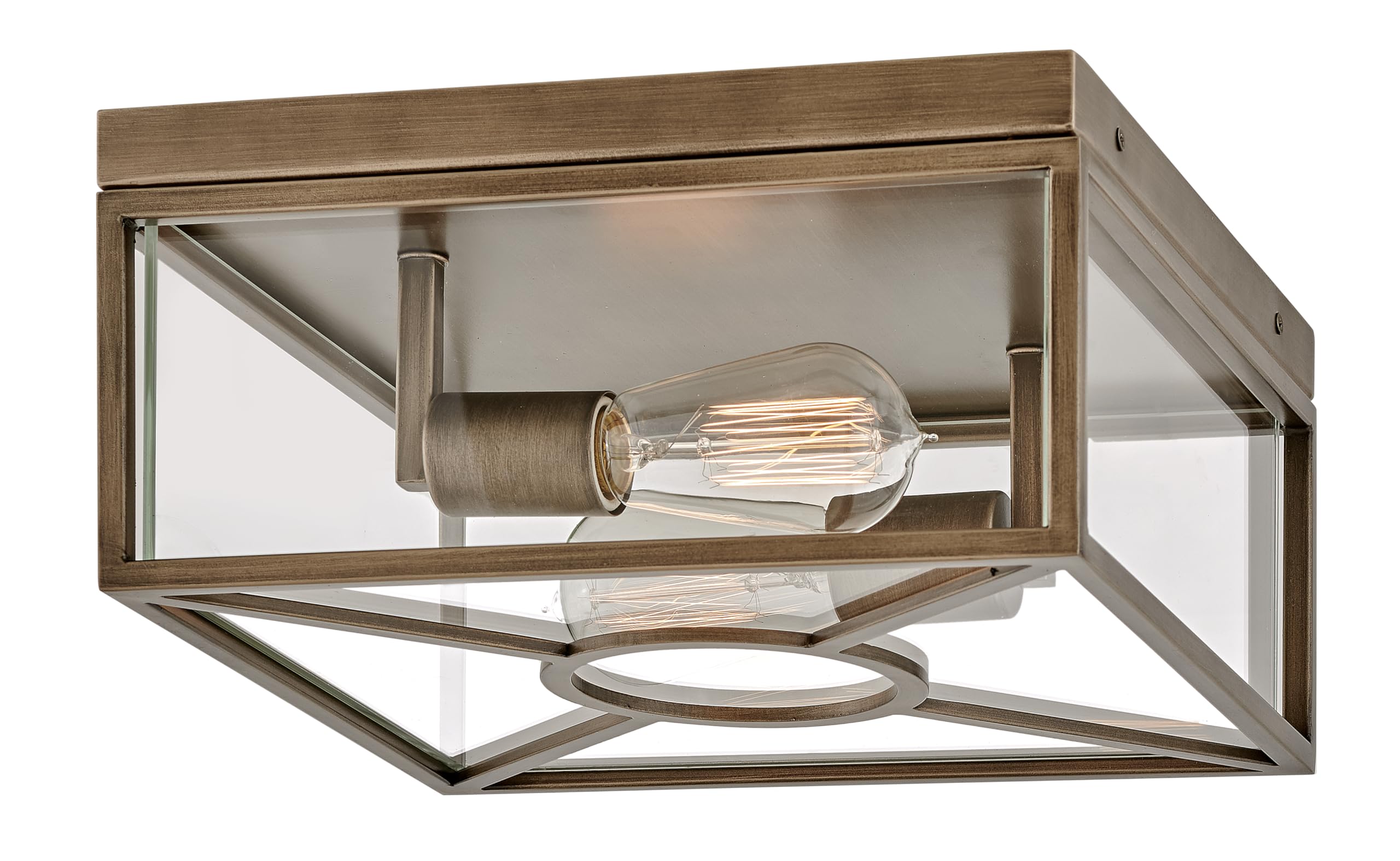 Hinkley Brixton Small Flush Mount Outdoor Ceiling Light - Black Composite Rust-Resistant Fixture with Clear Mitered Glass - Perfect for Porch, Patio, Garage & Entryway Lighting