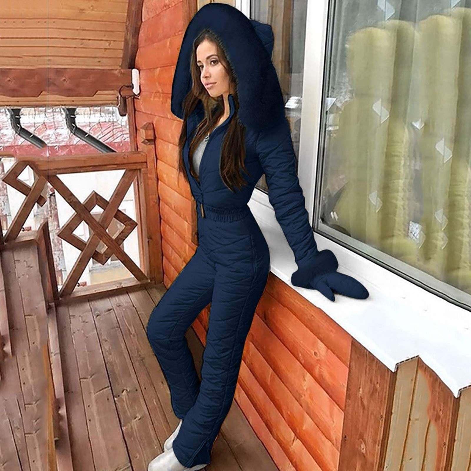 Women's Waterproof Ski Suit with Fur Collar & Hood - Winter Snow Jumpsuit for Outdoor Sports, Skiing & Snowboarding - Slim Fit Thermal Snowsuit for Cold Weather Adventures