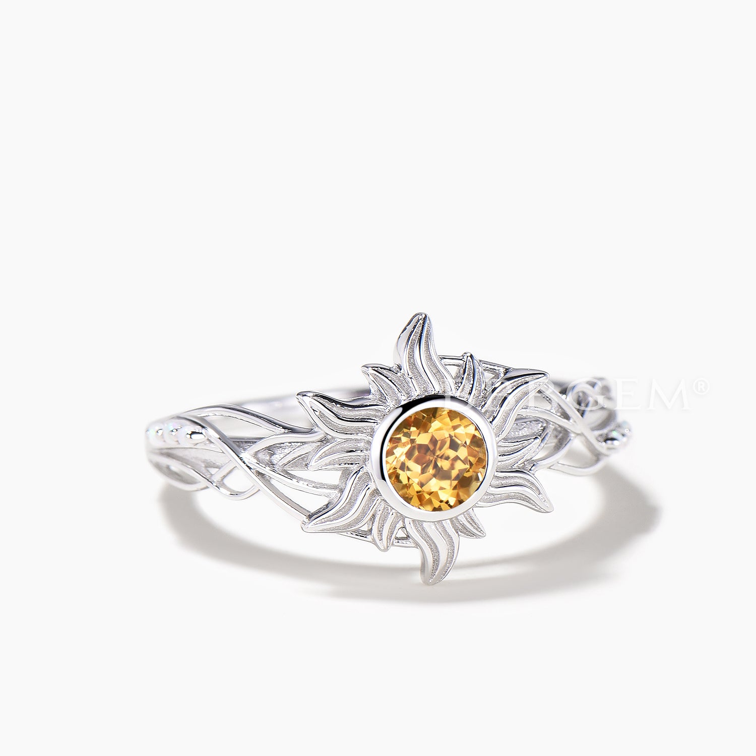 Natural Citrine Engagement Ring - Round Cut Opal Sundrop Flower Ring for Women, Wedding, Proposal, Anniversary Gift | Handmade Jewelry for Brides, Valentines Day, Special Occasions
