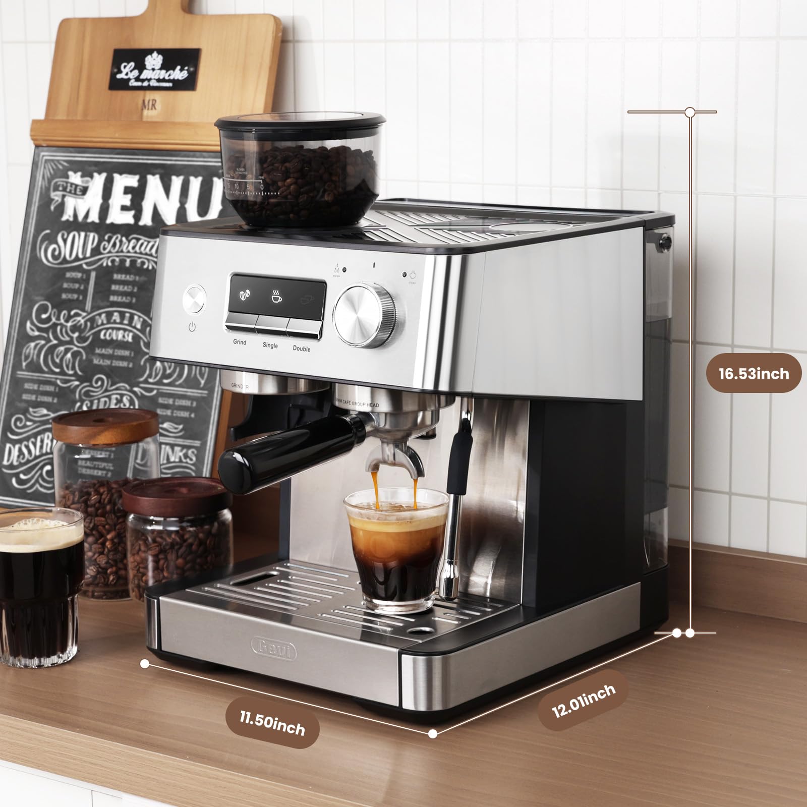 Gevi 20 Bar Espresso Machine with Built-in Grinder & Milk Frother - Professional Home Coffee Maker for Espresso, Cappuccino & Latte - 2.3L Large Water Tank (Perfect for Home Baristas & Coffee Lovers)