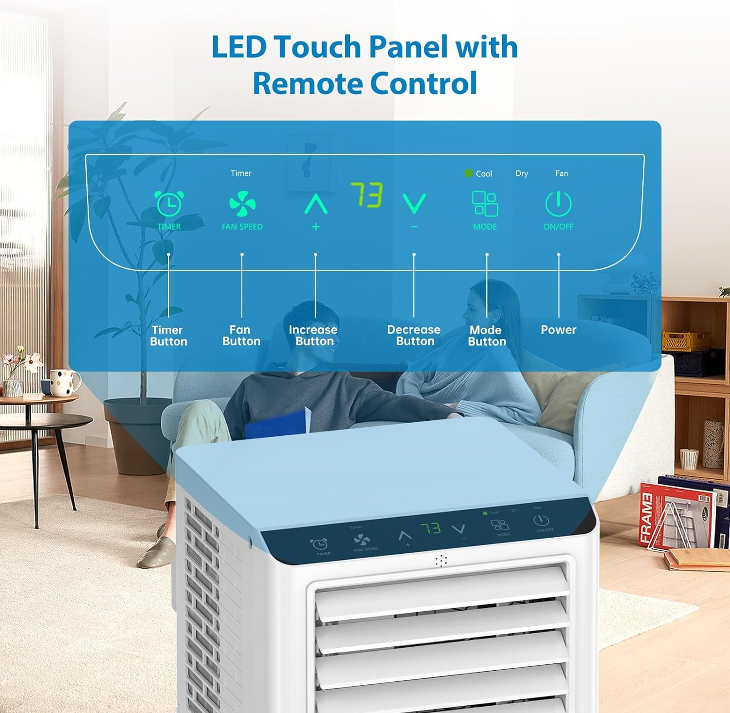 8000 BTU Portable Air Conditioner with 3-in-1 Cooling, Dehumidifier & Fan - 24 Hour Timer, 2 Speed Settings, Sleep Mode & Remote Control - Perfect for Bedrooms, Home Offices & Small Spaces (12x12 ft)