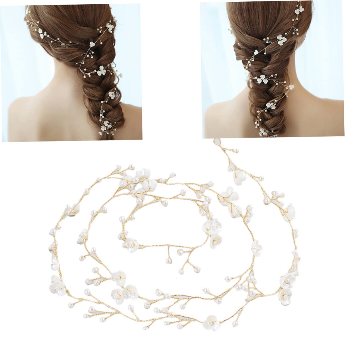 POPETPOP 2-Piece Pearl Wedding Headpiece Set for Brides - Elegant Bridal Hair Accessories with Flower Vine Design (European & American Style) - Perfect for Weddings, Proms, and Formal Events