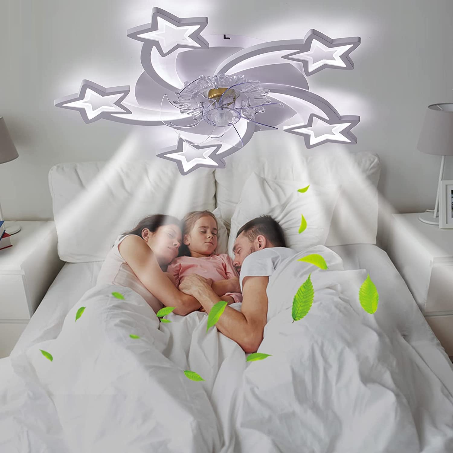 Becailyer 29-inch White LED Ceiling Fan with Lights - Modern Remote Control, 6-Speed Quiet Motor, Dimmable Star Shape Flush Mount for Living Room & Bedroom - Perfect for Home Cooling and Ambient Lighting (60W)