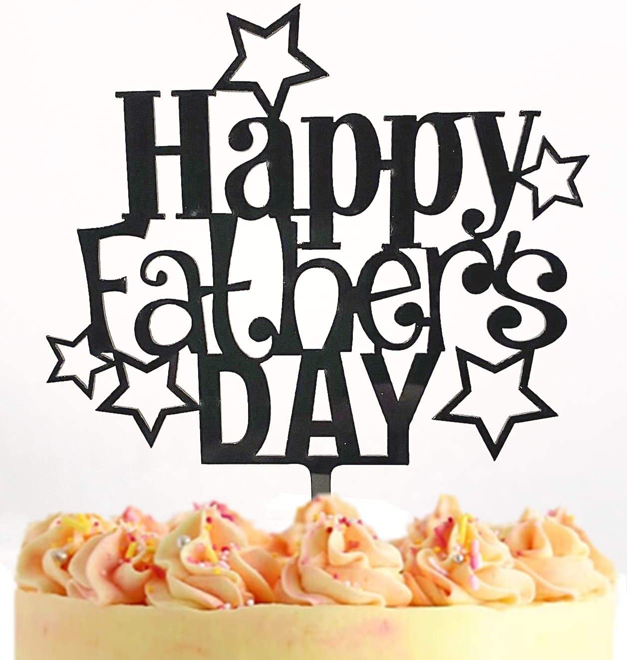 6 Pcs Happy Father's Day Cake Topper Set - Acrylic Mirror Cake Decorations for Birthday Party, Anniversary & Father's Day Celebration - Perfect for Dad's Special Day (Father-Star Design)